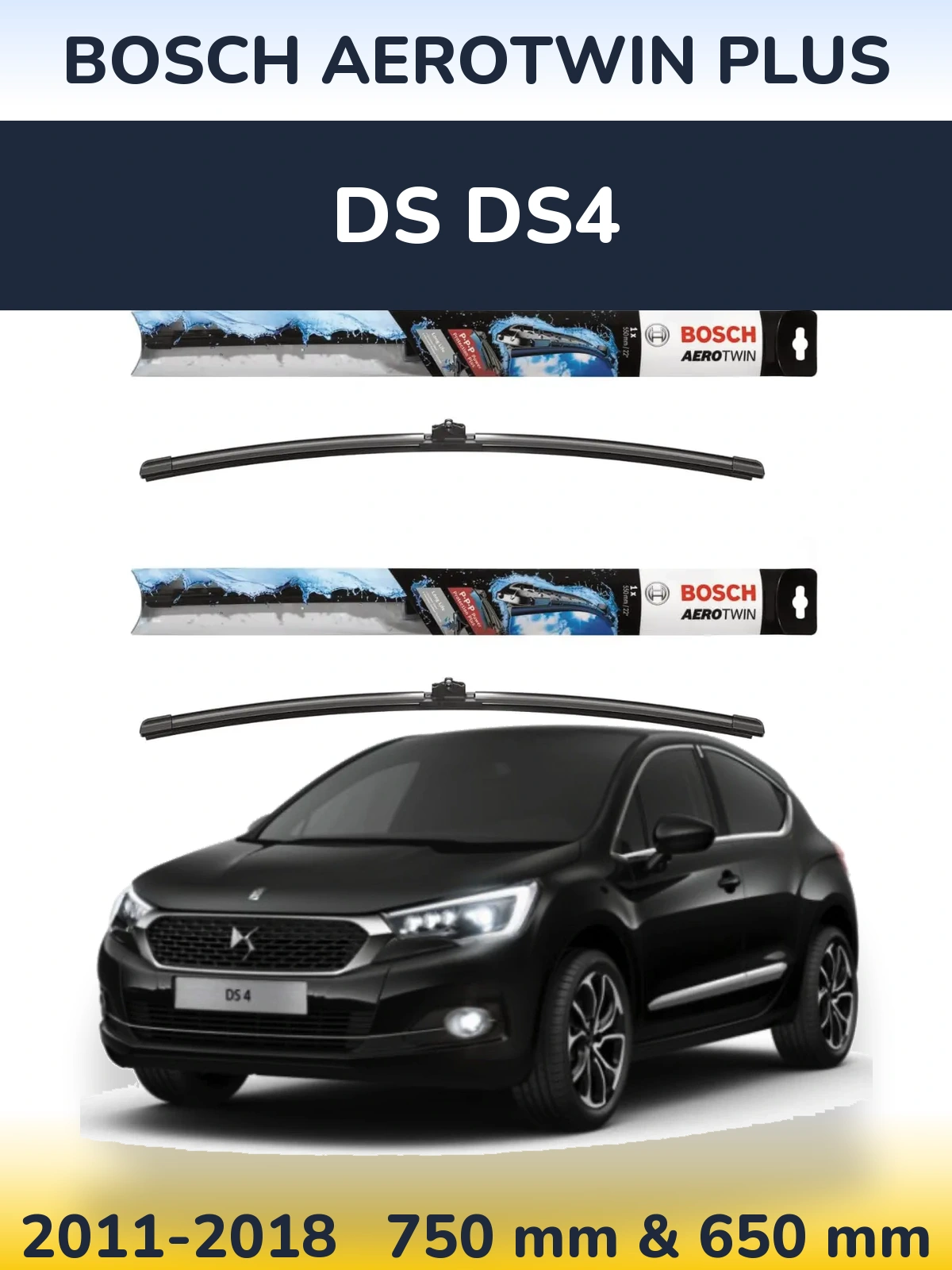 Komplet przednich wycieraczek BOSCH AeroTwin Plus 750 & 650 mm do DS DS4 2011-2018