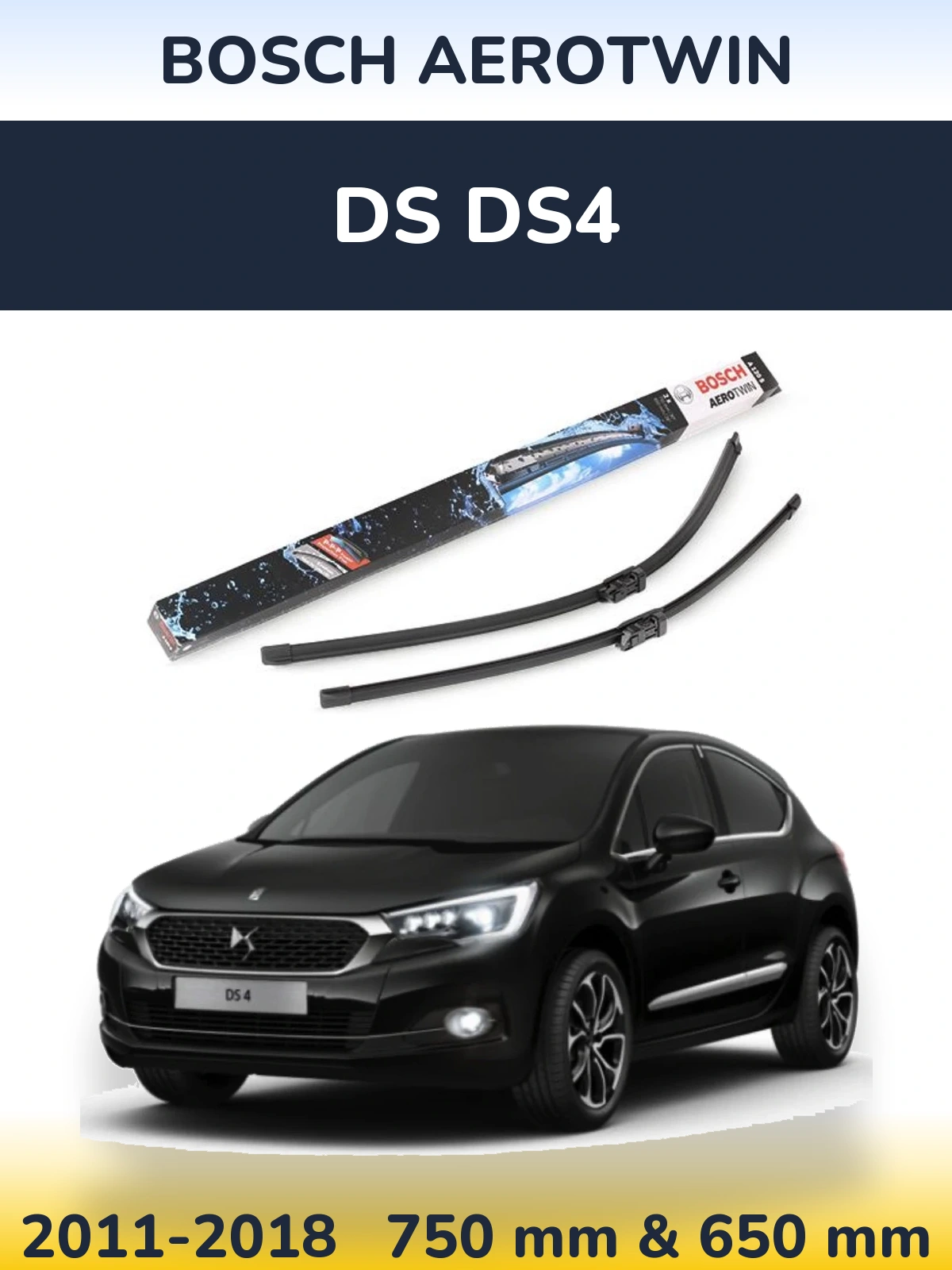 Front wiper blade set BOSCH AeroTwin 750 & 650 мм for DS DS4 2011-2018