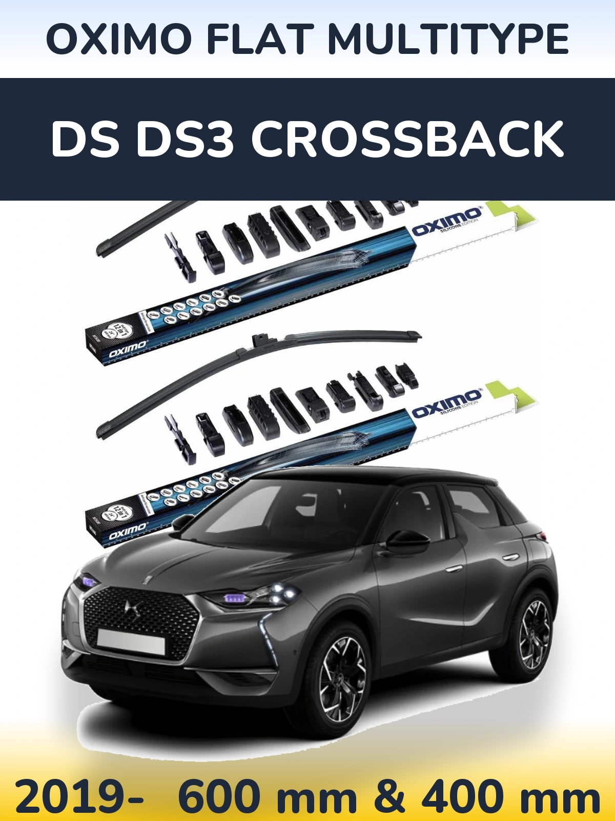 Front wiper blade set Oximo Flat MultiTypee 600 & 400 mm for DS DS3 Crossback 2019-2026