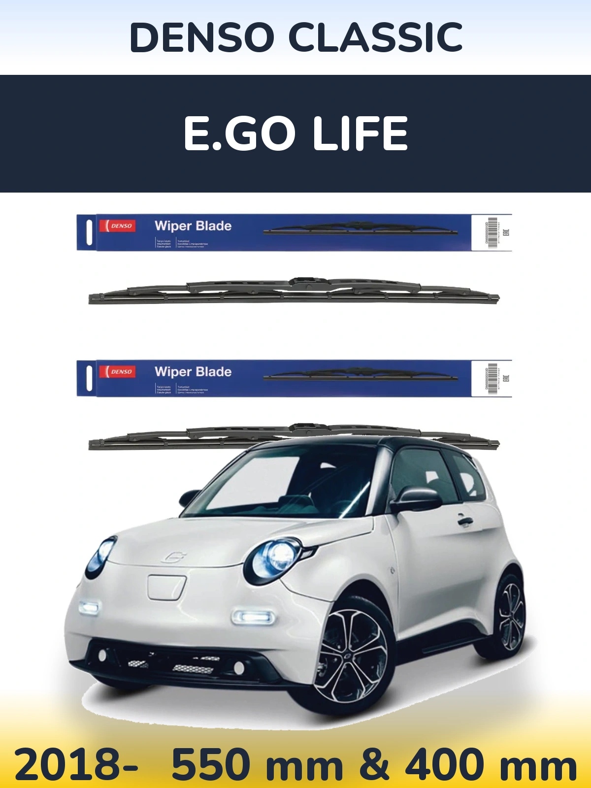 Front wiper blade set Denso Classic 550 & 400 mm for E.GO life 2018-2026