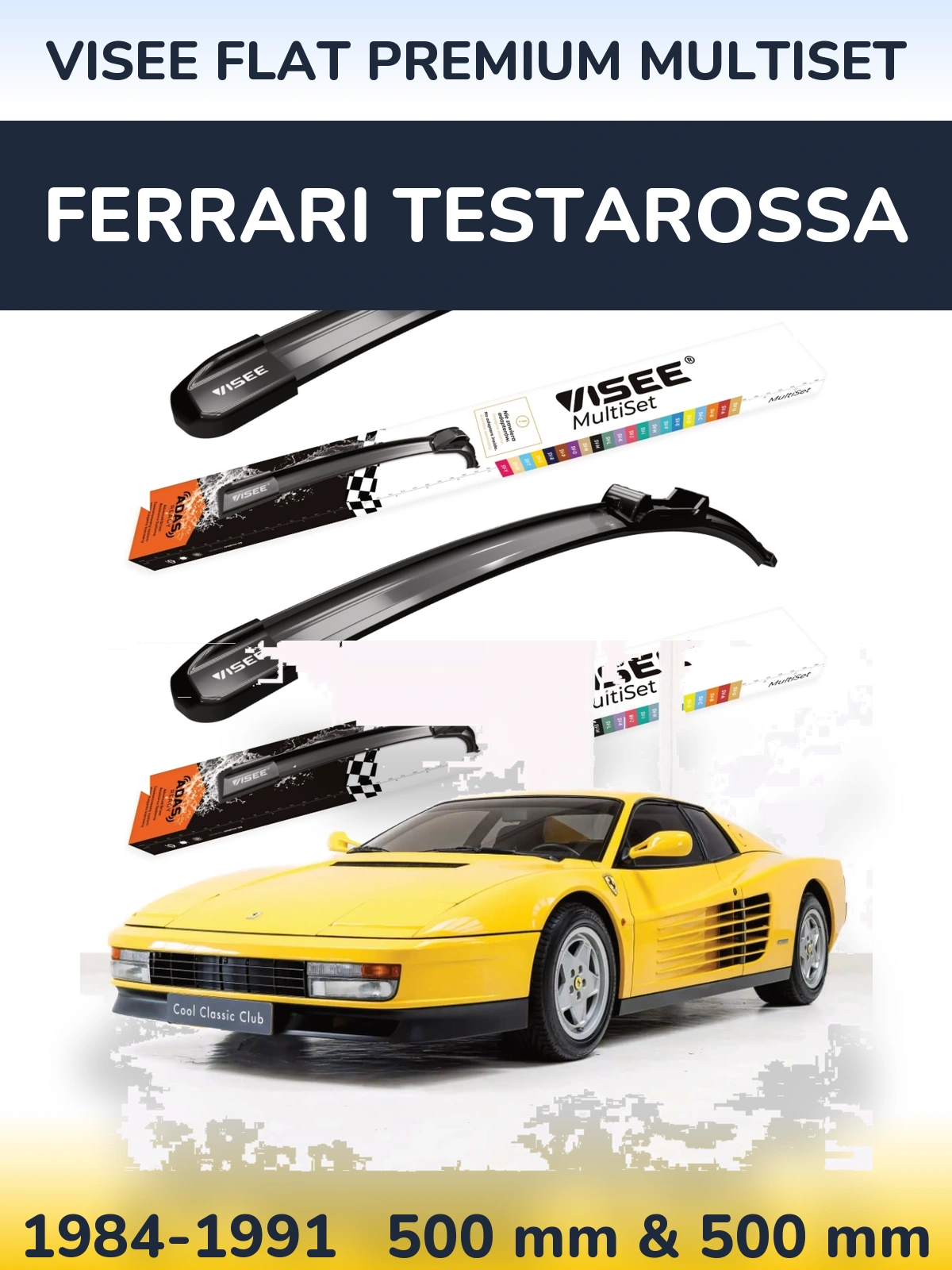 Front wiper blade set VISEE FLAT PREMIUM MultiSet 500 & 500 мм for Ferrari Testarossa 1984-1991