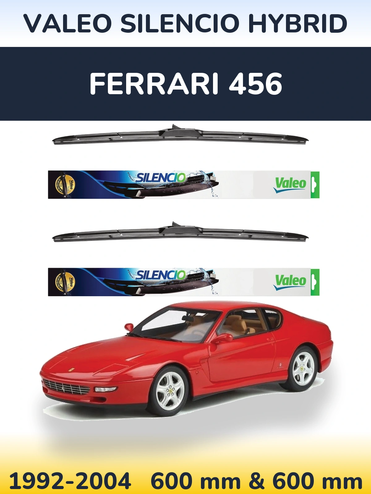 Front wiper blade set Valeo Silencio Hybrid 600 & 600 мм for Ferrari 456 1992-2004