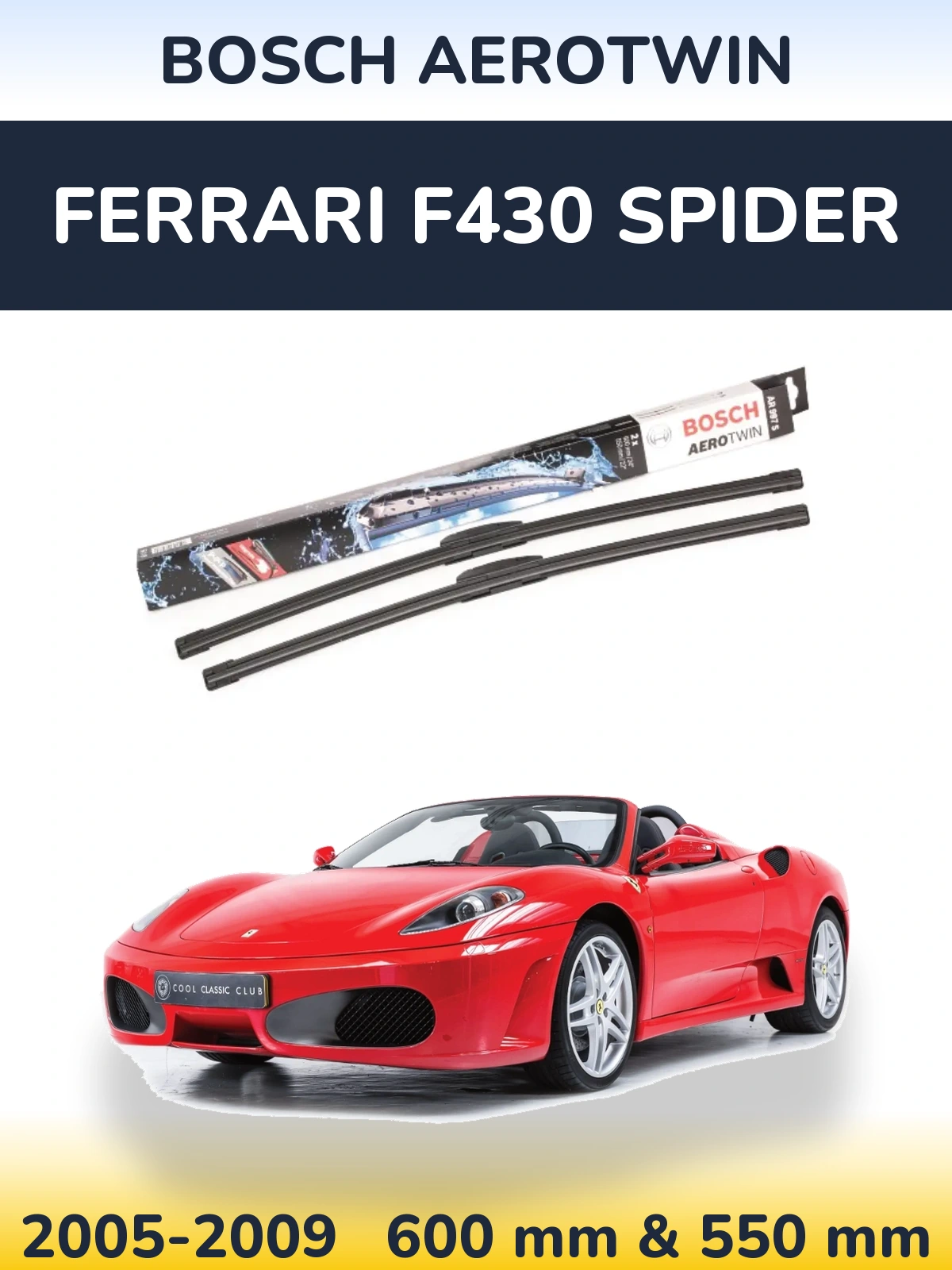 Комплект передних дворников BOSCH AeroTwin 600 & 550 мм для Ferrari F430 Spider 2005-2009