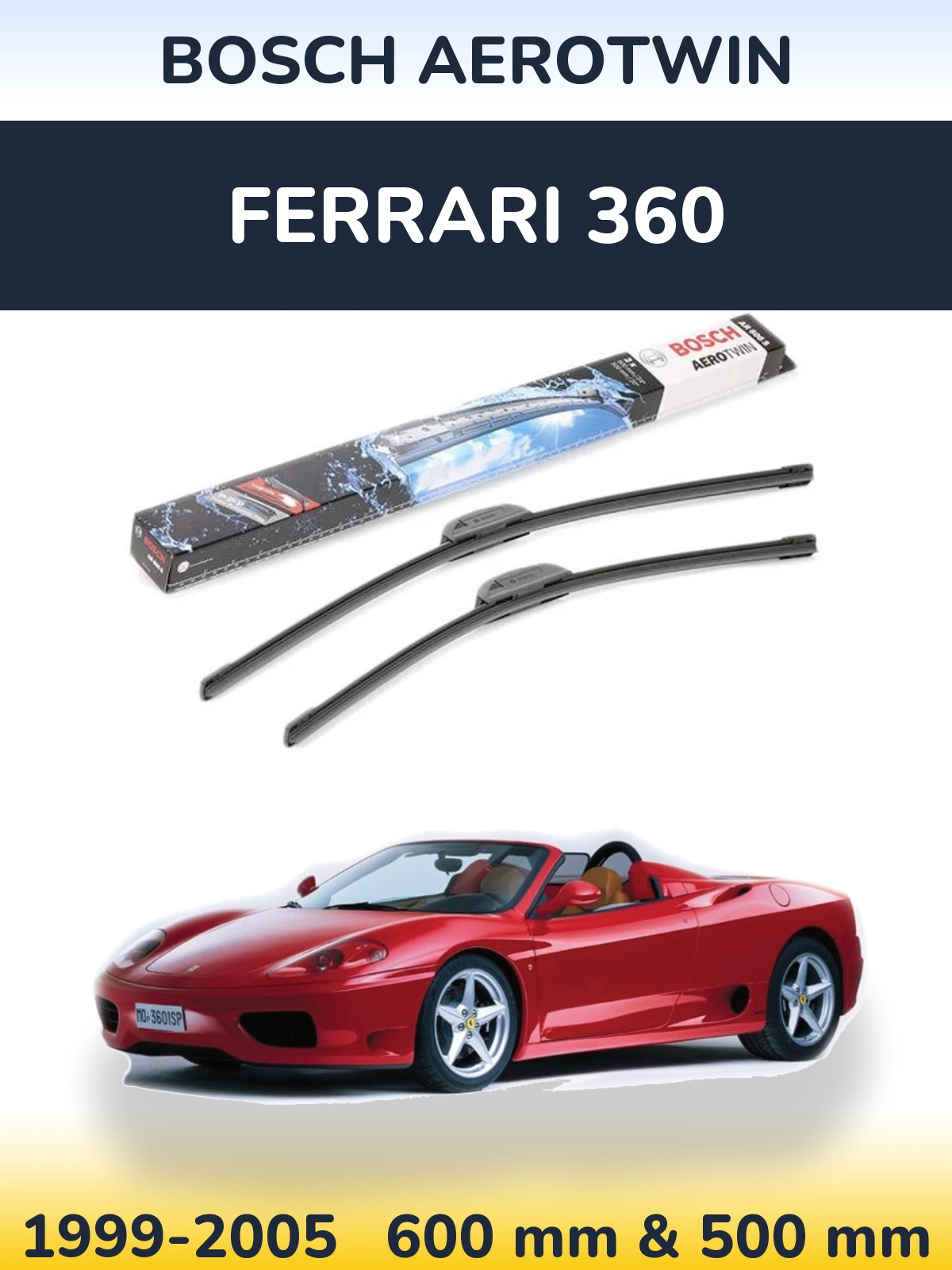 Front wiper blade set BOSCH AeroTwin 600 & 500 мм for Ferrari 360 1999-2005