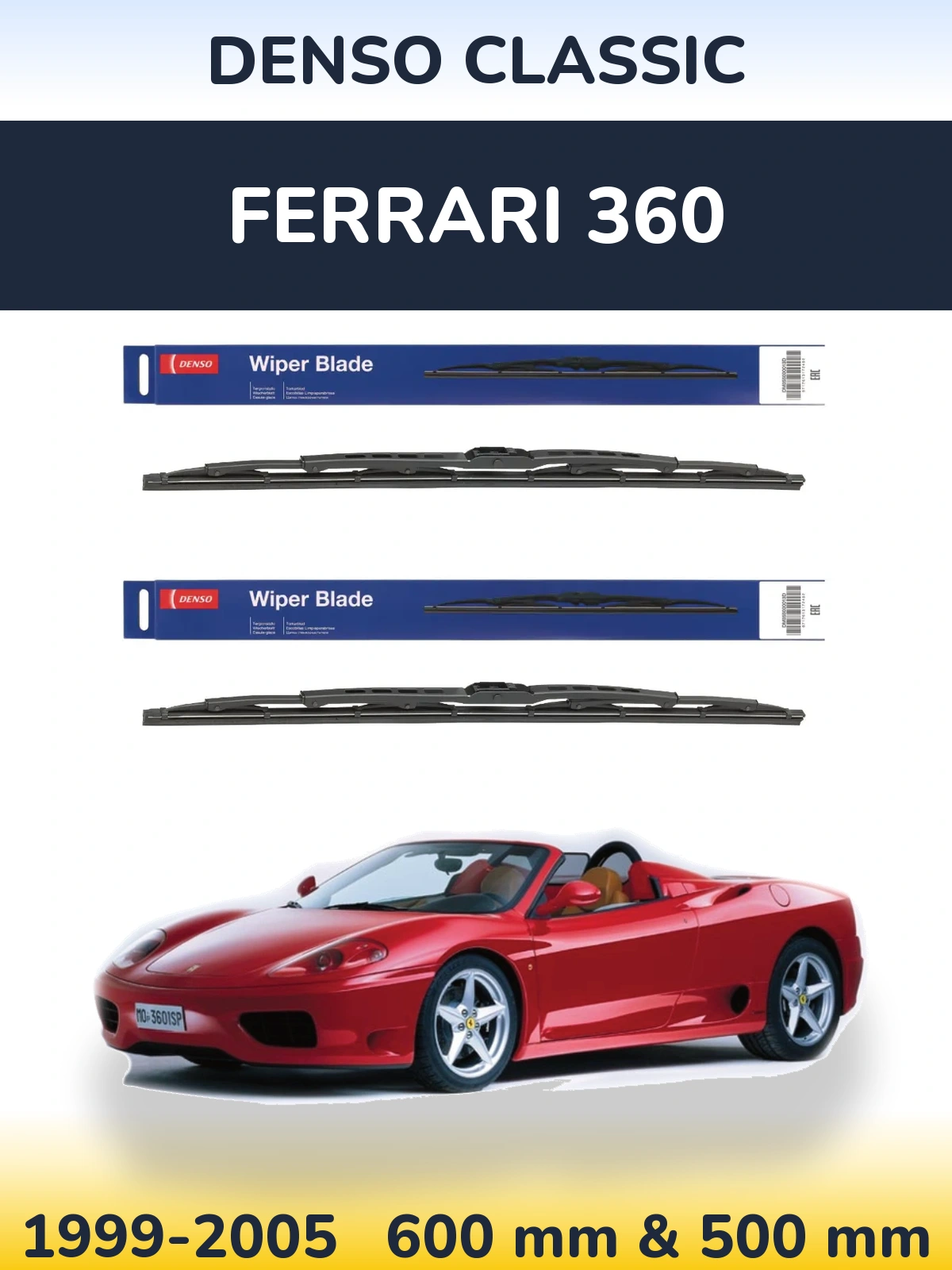 Komplet przednich wycieraczek Denso Classic 600 & 500 mm do Ferrari 360 1999-2005