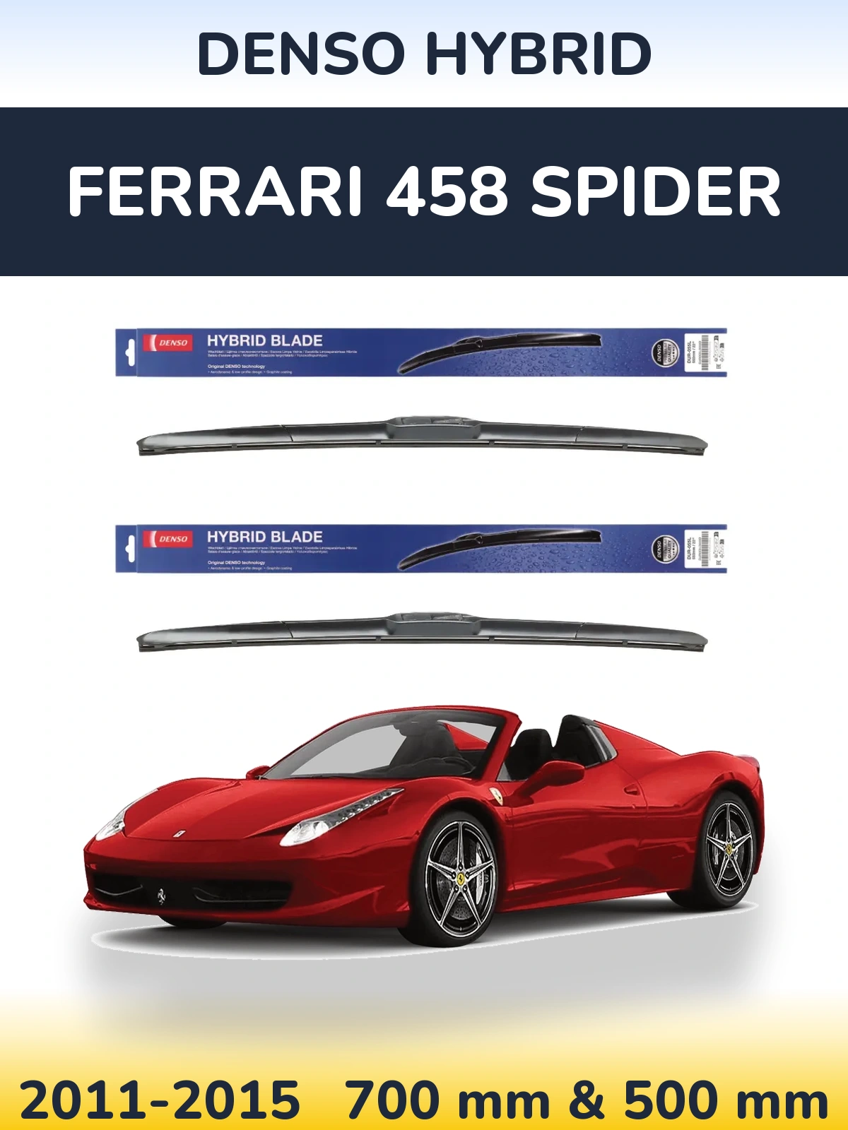 Komplet przednich wycieraczek Denso Hybrid 700 & 500 mm do Ferrari 458 Spider 2011-2015