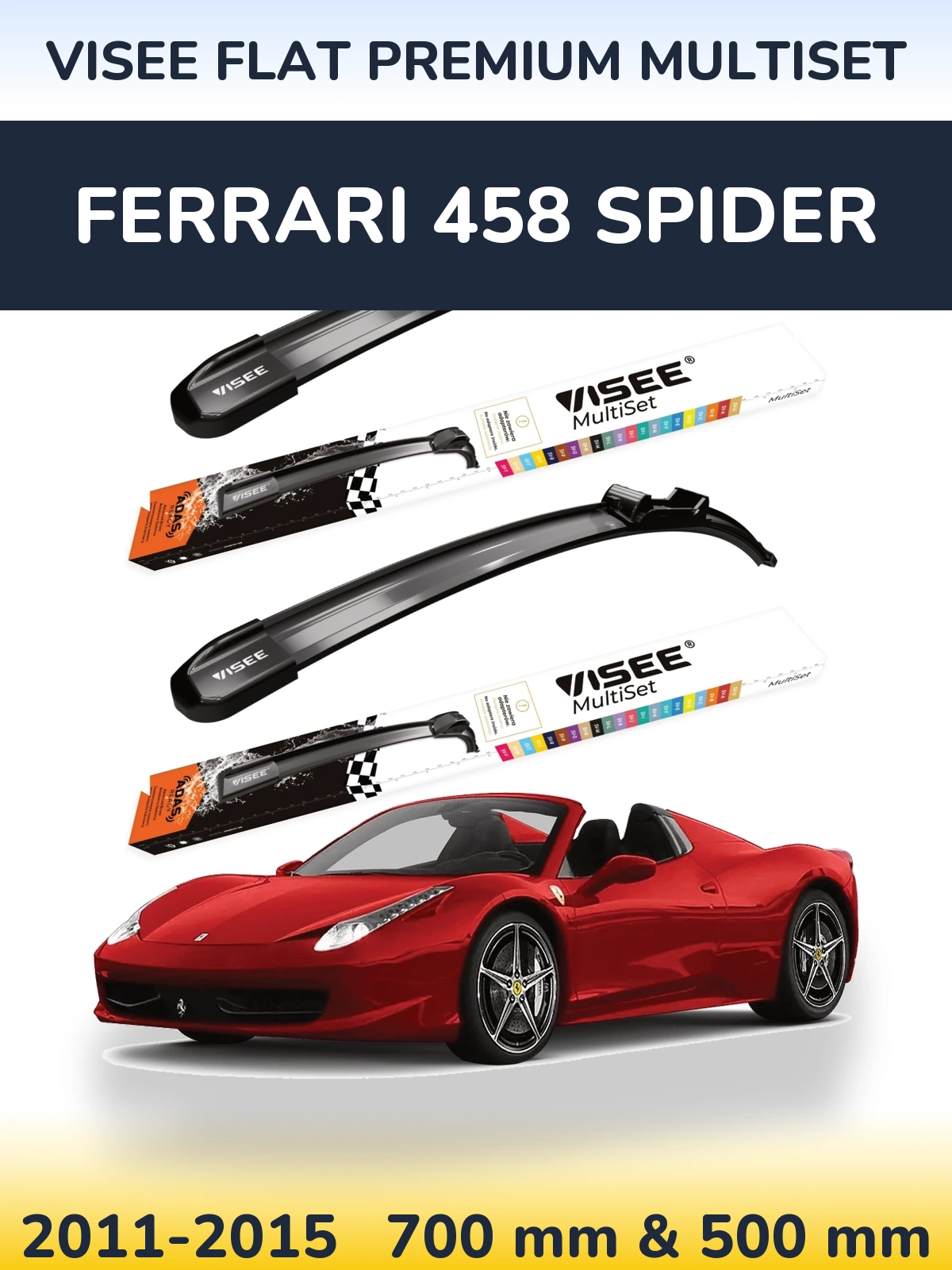 Front wiper blade set VISEE FLAT PREMIUM MultiSet 700 & 500 mm for Ferrari 458 Spider 2011-2015