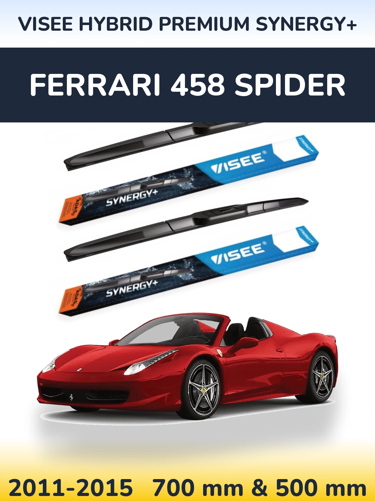 Front wiper blade set VISEE HYBRID PREMIUM SYNERGY+ 700 & 500 мм for Ferrari 458 Spider 2011-2015