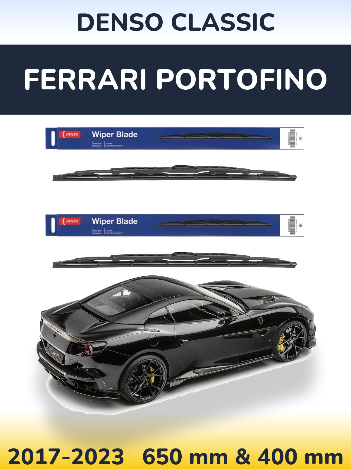 Front wiper blade set Denso Classic 650 & 400 мм for Ferrari Portofino 2017-2023