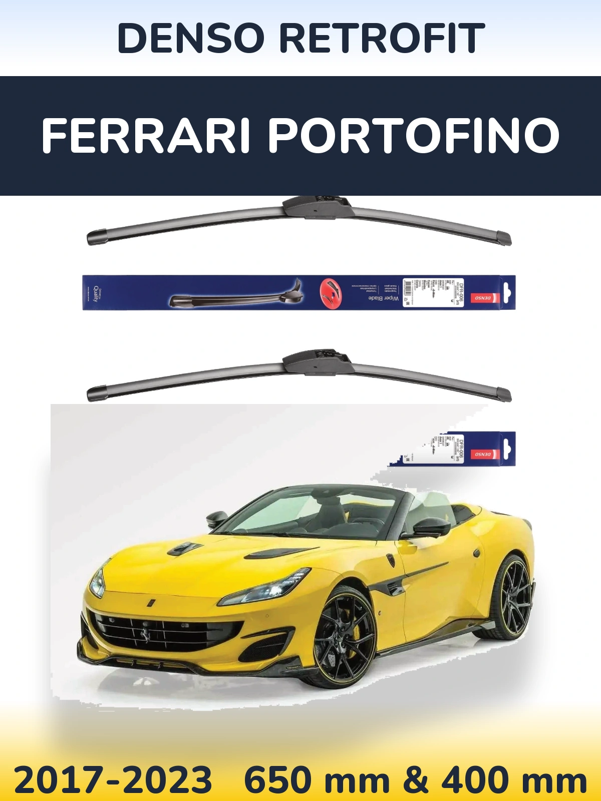 Komplet przednich wycieraczek Denso Retrofit 650 & 400 mm do Ferrari Portofino 2017-2023