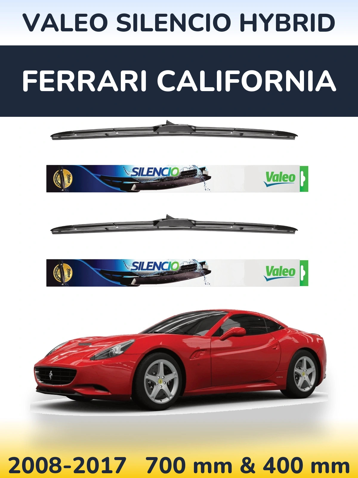Front wiper blade set Valeo Silencio Hybrid 700 & 400 мм for Ferrari California 2008-2017