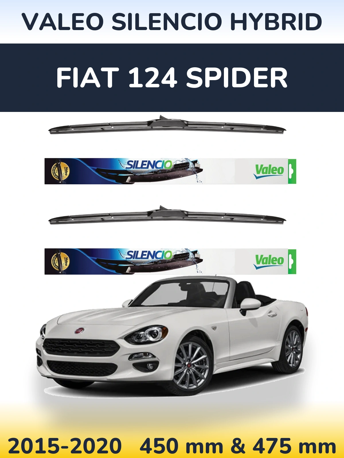 Komplet przednich wycieraczek Valeo Silencio Hybrid 450 & 475 mm do Fiat 124 Spider 2015-2020