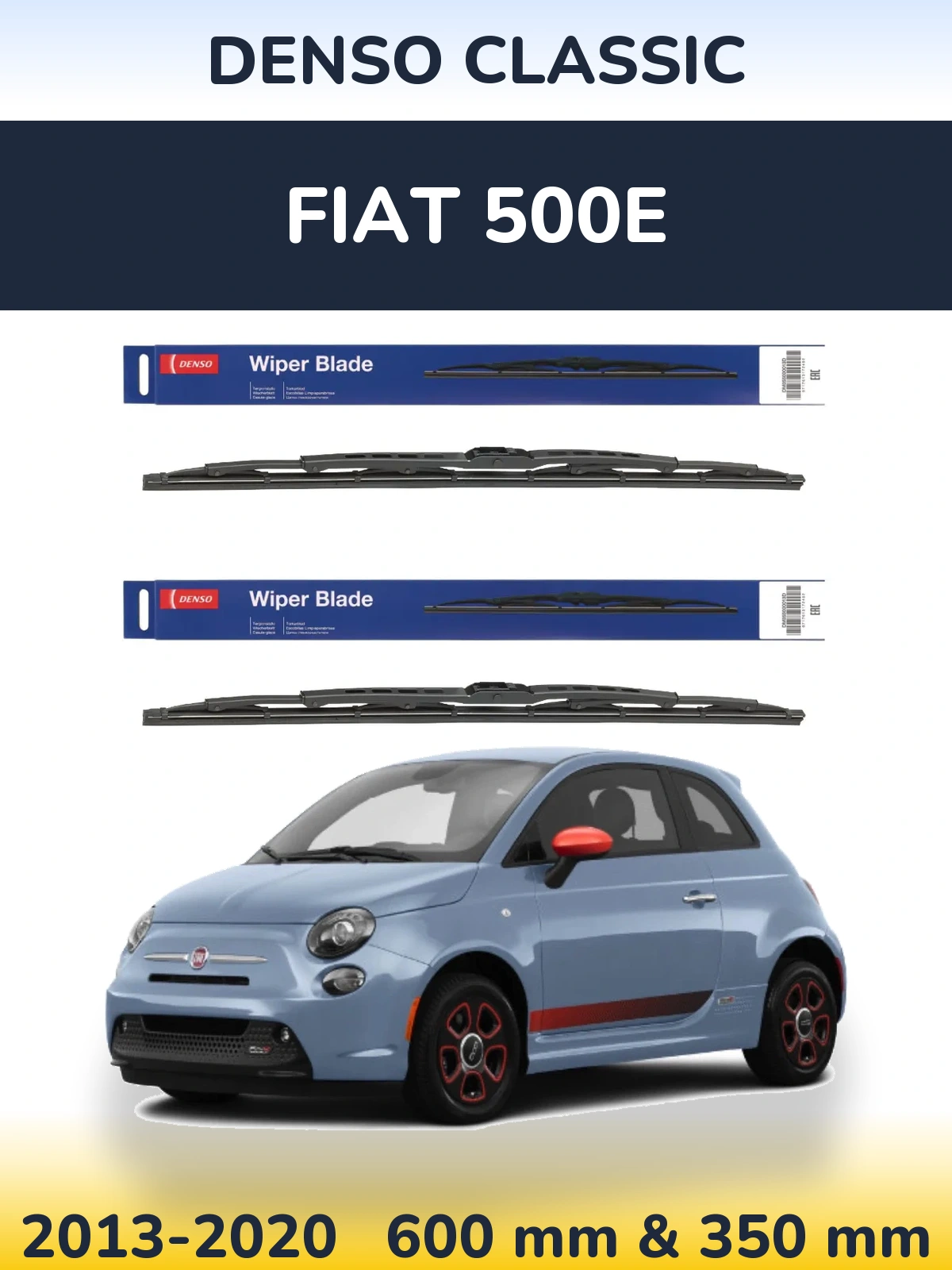 Front wiper blade set Denso Classic 600 & 350 mm for Fiat 500e 2013-2020