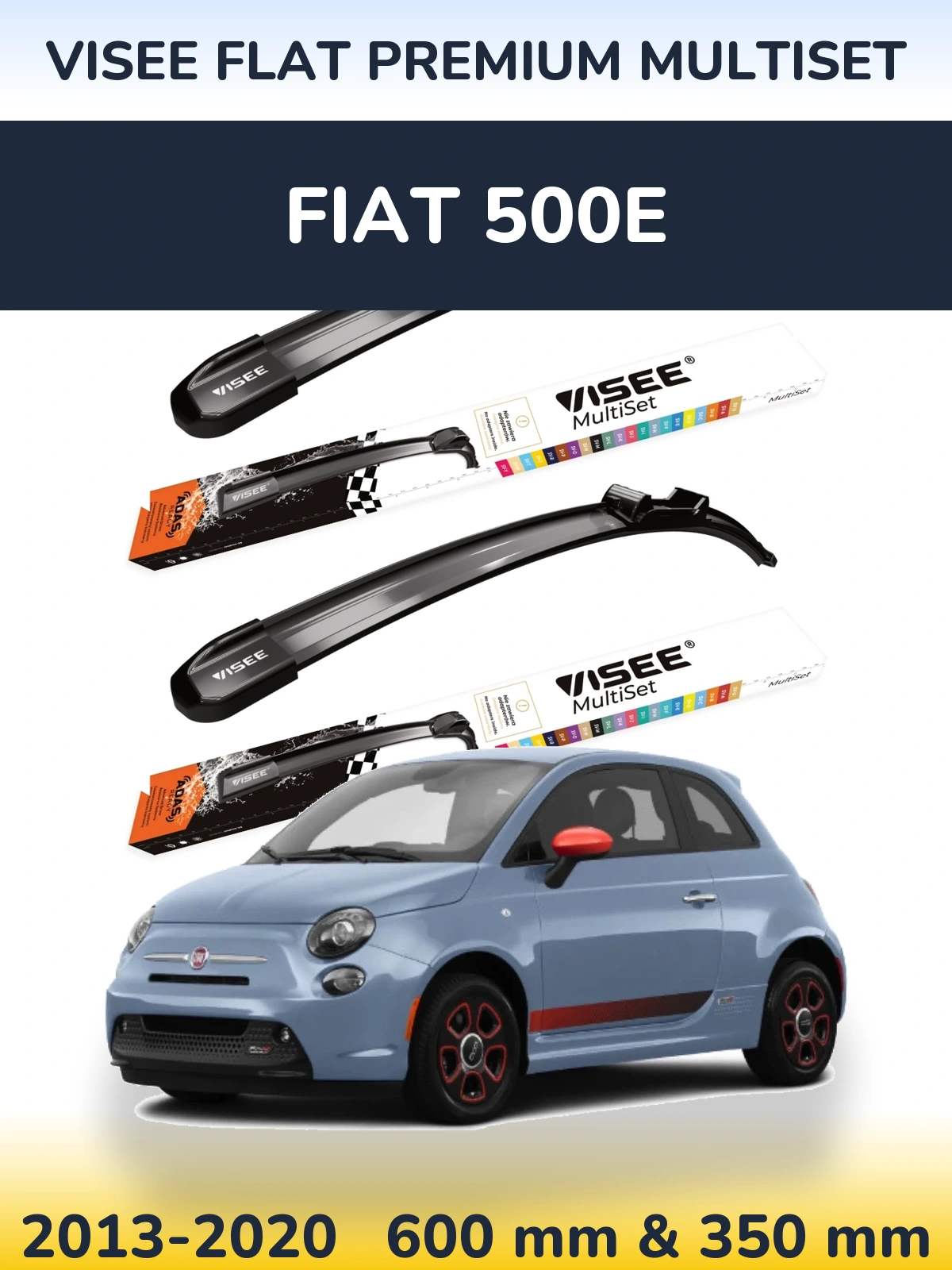 Front wiper blade set VISEE FLAT PREMIUM MultiSet 600 & 350 мм for Fiat 500e 2013-2020