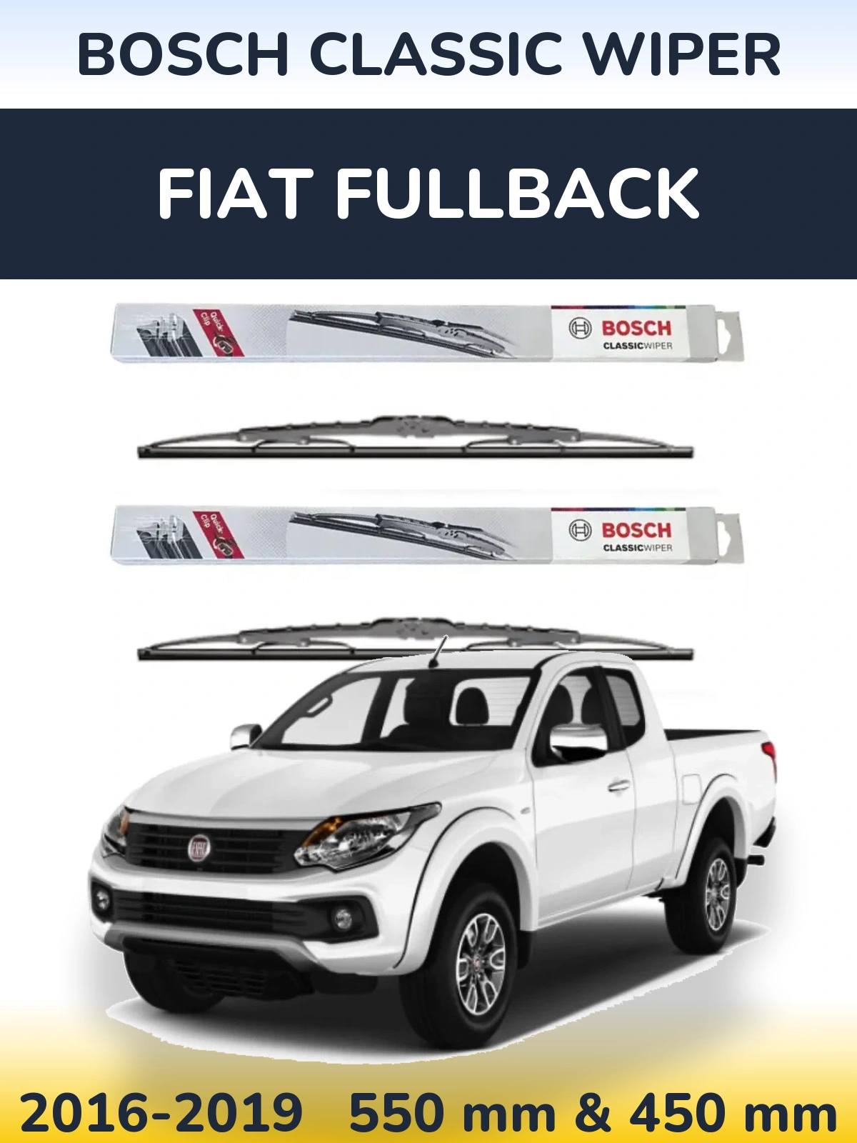 Front wiper blade set BOSCH Classic Wiper 550 & 450 мм for Fiat Fullback 2016-2019