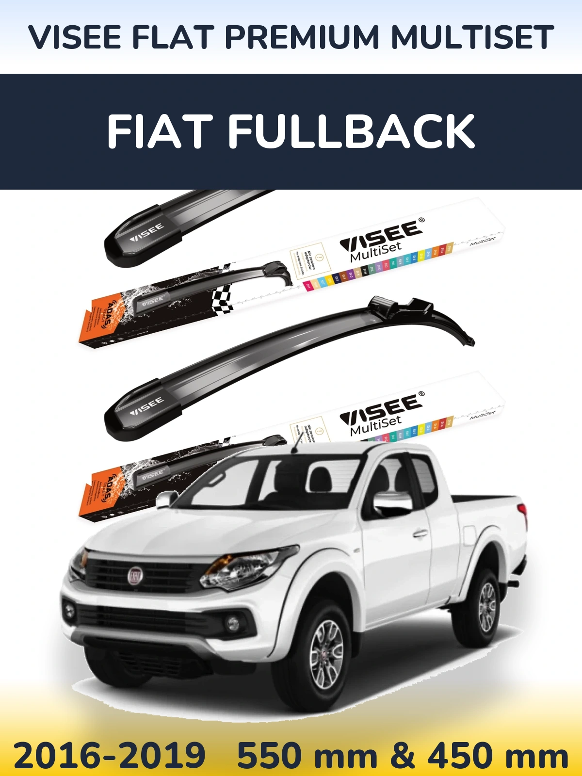 Комплект передних дворников VISEE FLAT PREMIUM MultiSet 550 & 450 мм для Fiat Fullback 2016-2019