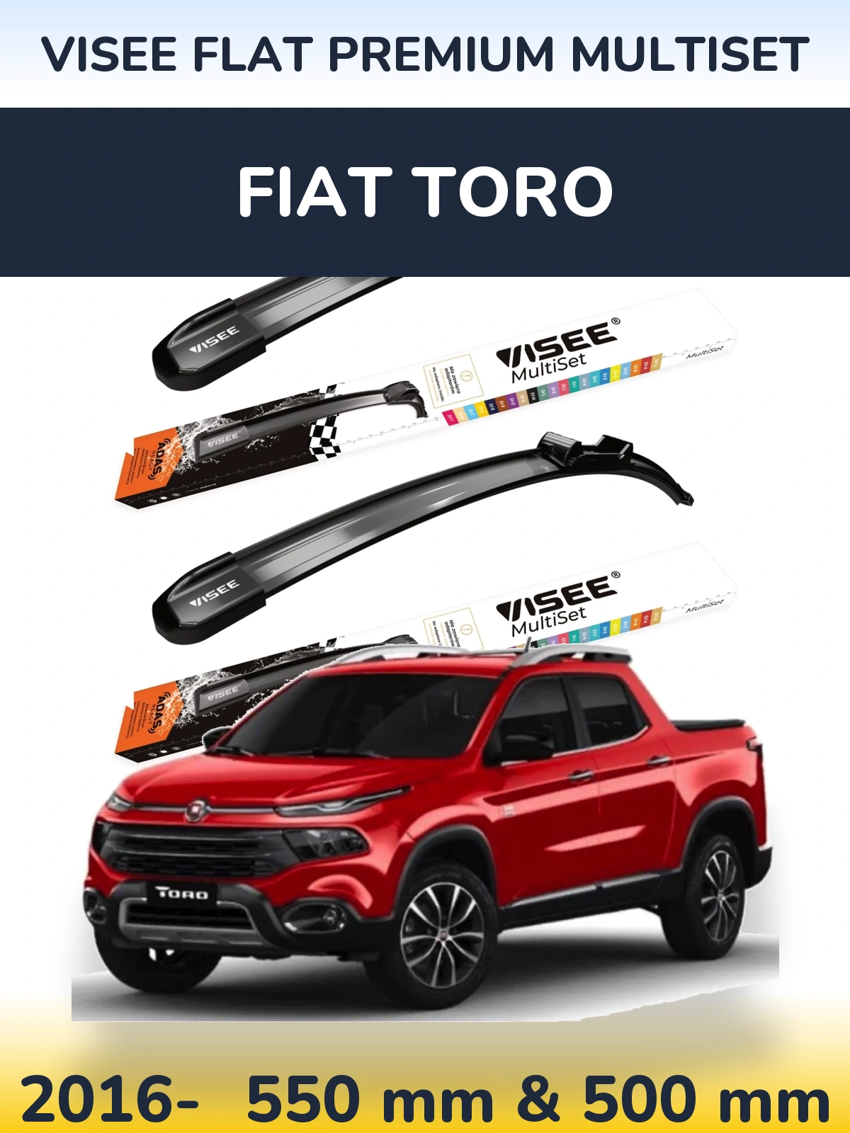 Front wiper blade set VISEE FLAT PREMIUM MultiSet 550 & 500 мм for Fiat Toro 2016-2026
