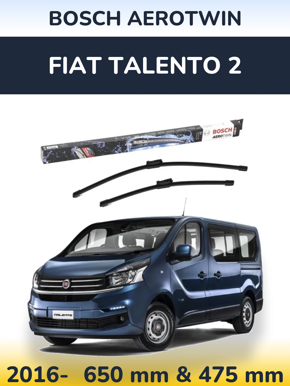 Front wiper blade set BOSCH AeroTwin 650 & 475 mm for Fiat Talento 2 2016-2026