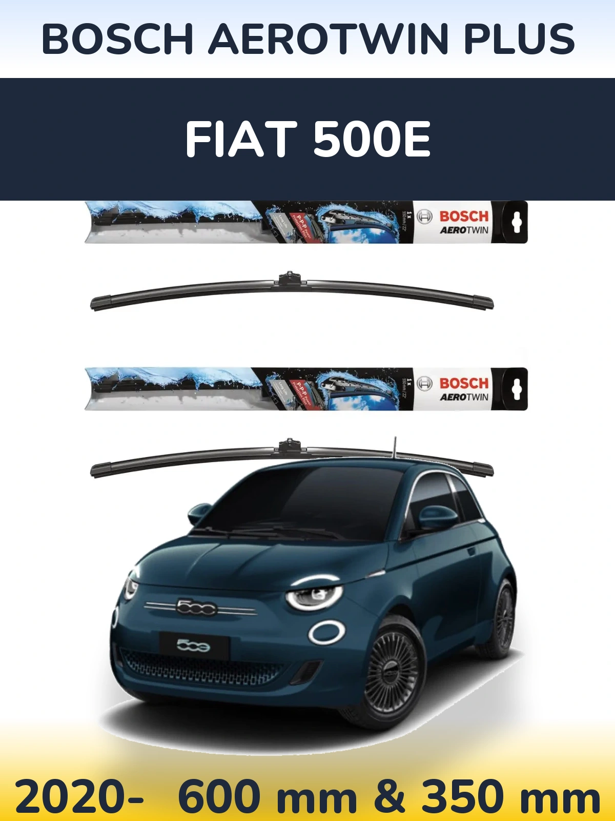 Front wiper blade set BOSCH AeroTwin Plus 600 & 350 мм for Fiat 500e 2020-2026