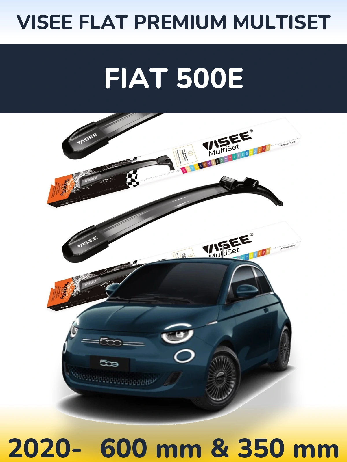 Комплект передніх щіток VISEE FLAT PREMIUM MultiSet 600 & 350 мм для Fiat 500e 2020-2026