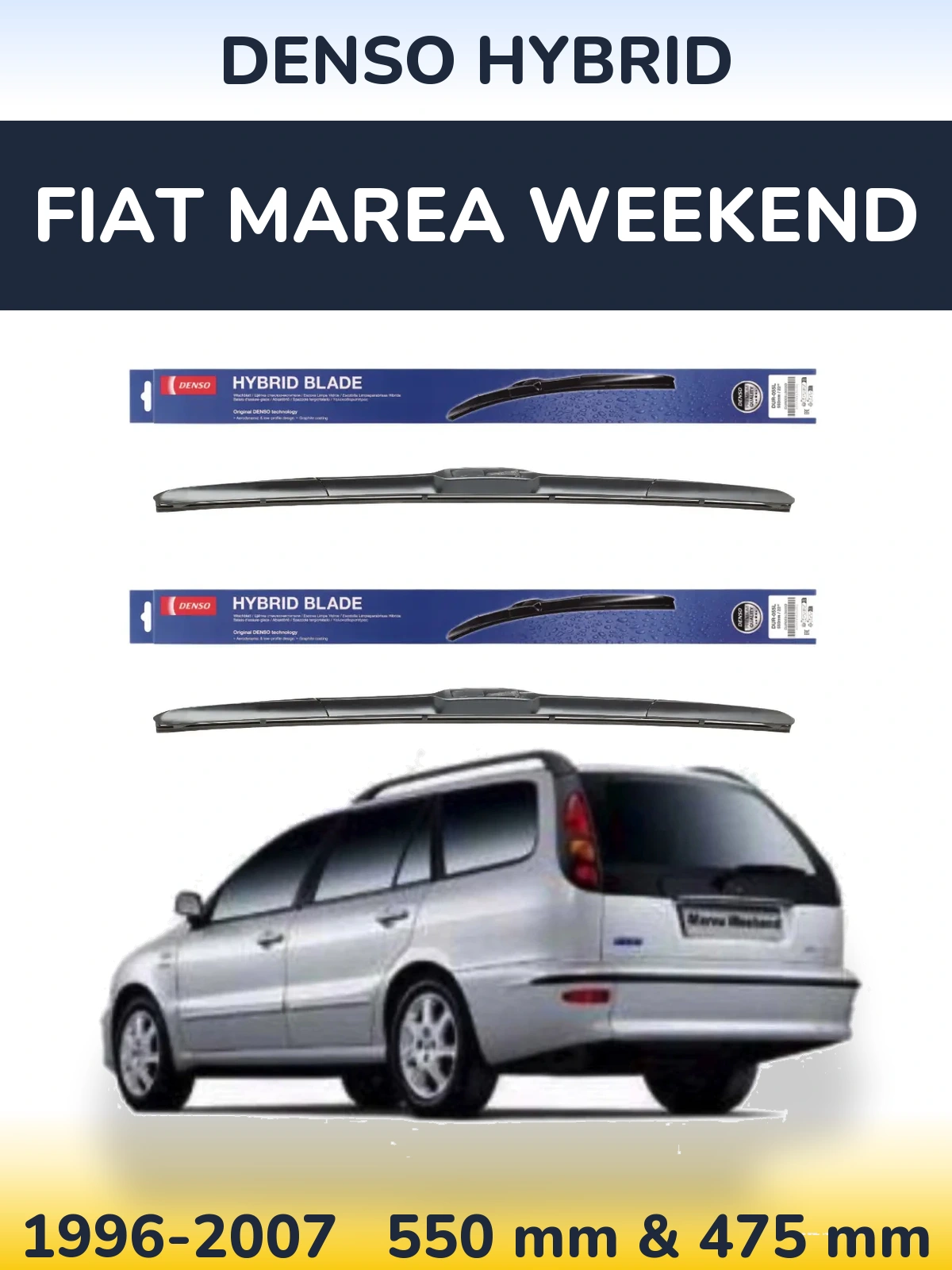 Front wiper blade set Denso Hybrid 550 & 475 мм for Fiat Marea Weekend 1996-2007