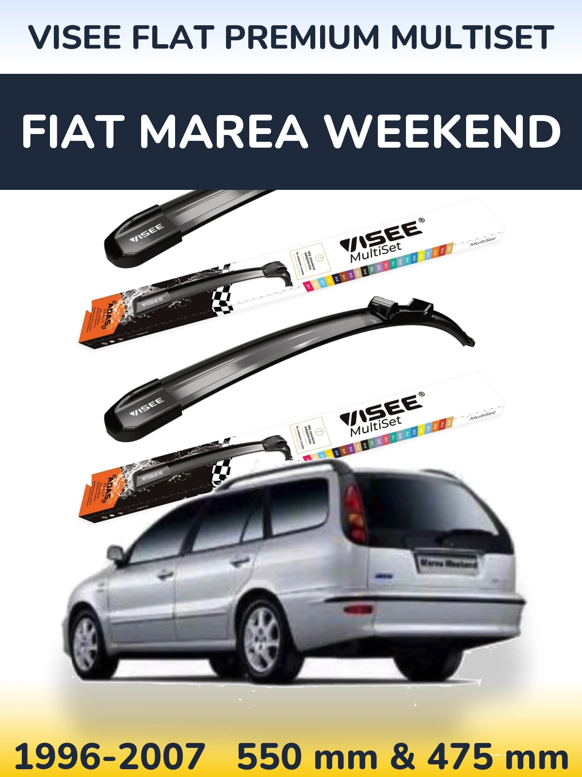 Front wiper blade set VISEE FLAT PREMIUM MultiSet 550 & 475 mm for Fiat Marea Weekend 1996-2007