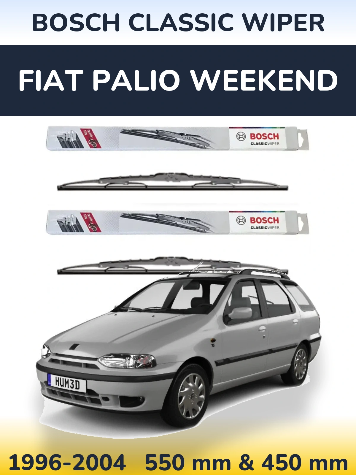 Front wiper blade set BOSCH Classic Wiper 550 & 450 мм for Fiat Palio Weekend 1996-2004
