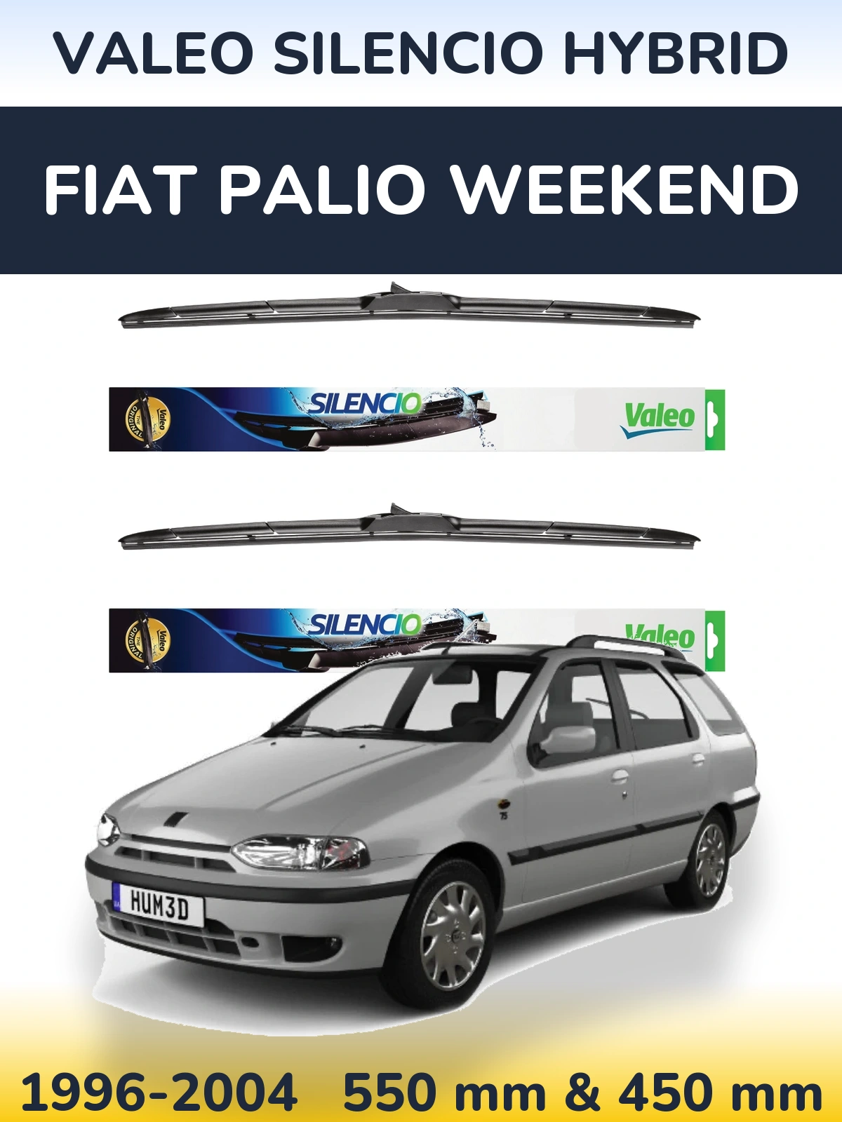 Front wiper blade set Valeo Silencio Hybrid 550 & 450 мм for Fiat Palio Weekend 1996-2004
