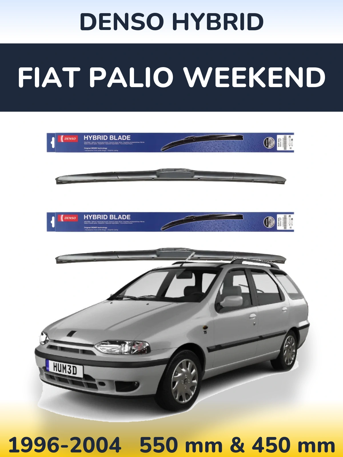 Front wiper blade set Denso Hybrid 550 & 450 мм for Fiat Palio Weekend 1996-2004
