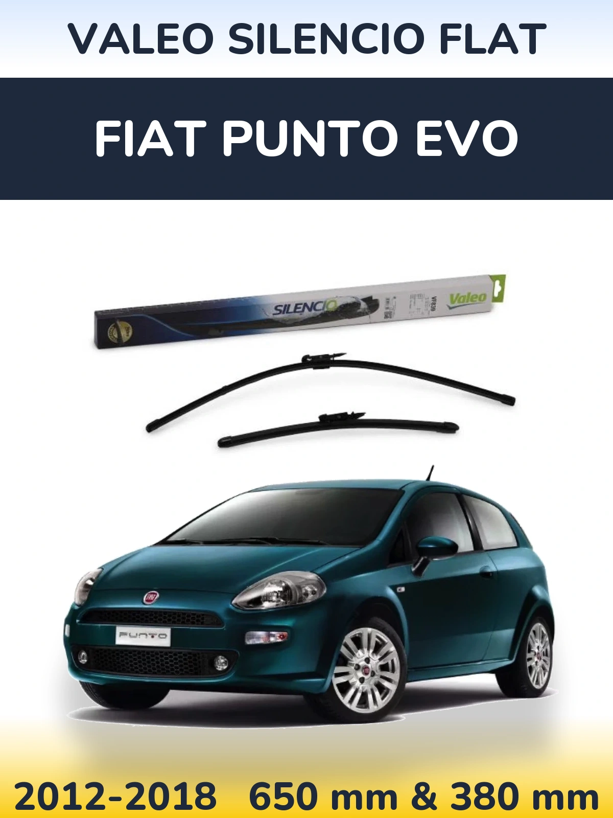 Front wiper blade set Valeo Silencio Flat 650 & 380 мм for Fiat Punto Evo 2012-2018