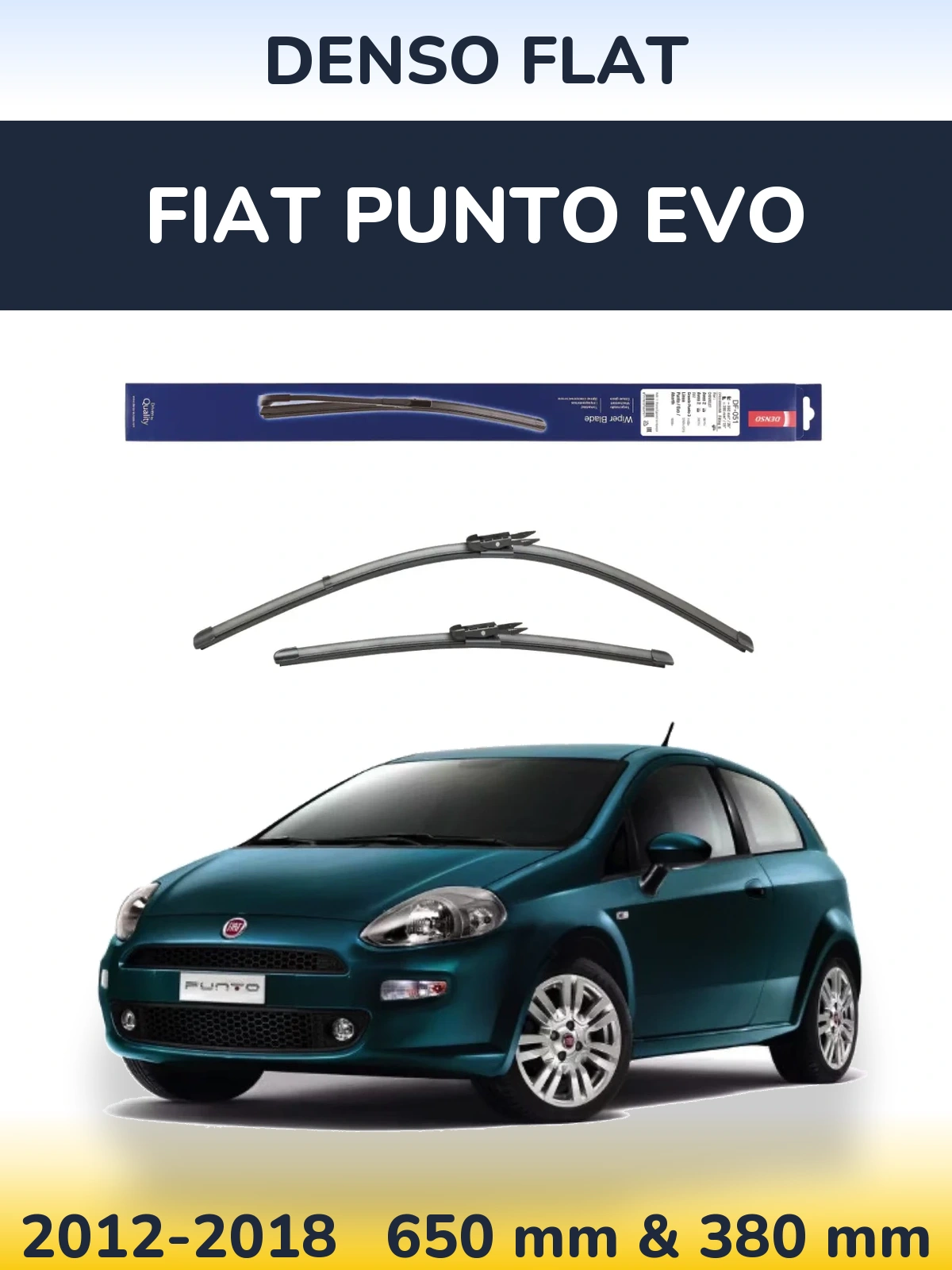 Front wiper blade set Denso Flat 650 & 380 мм for Fiat Punto Evo 2012-2018