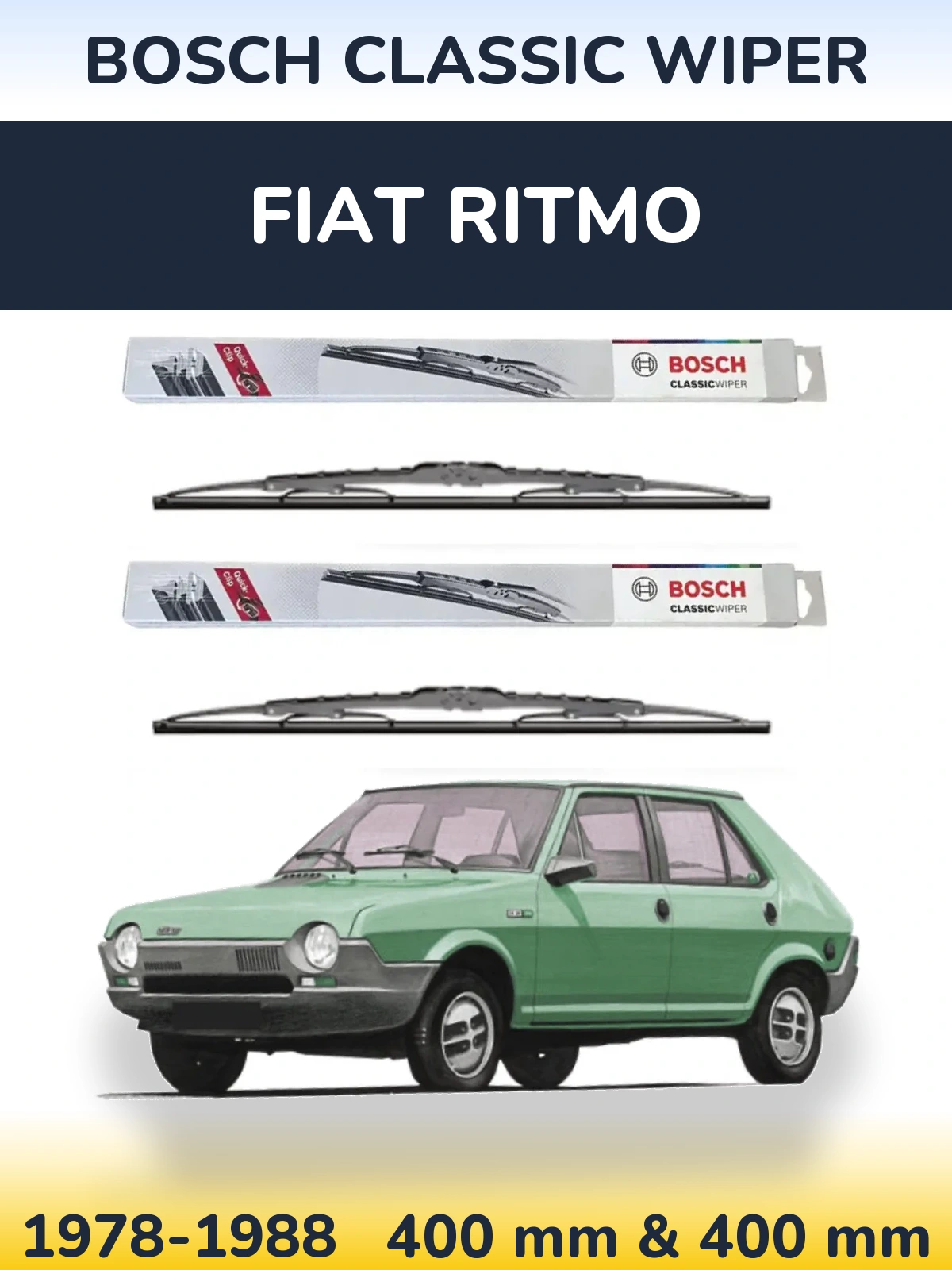 Front wiper blade set BOSCH Classic Wiper 400 & 400 mm for Fiat Ritmo 1978-1988