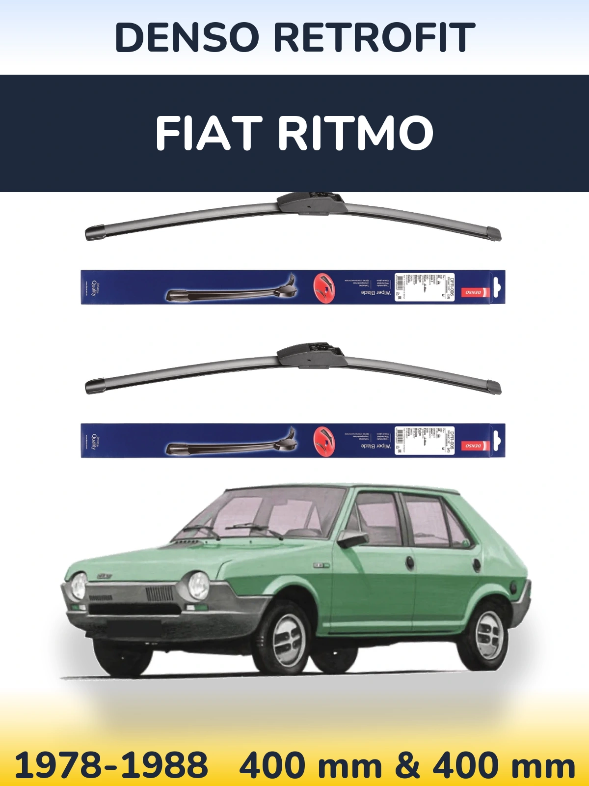 Komplet przednich wycieraczek Denso Retrofit 400 & 400 mm do Fiat Ritmo 1978-1988