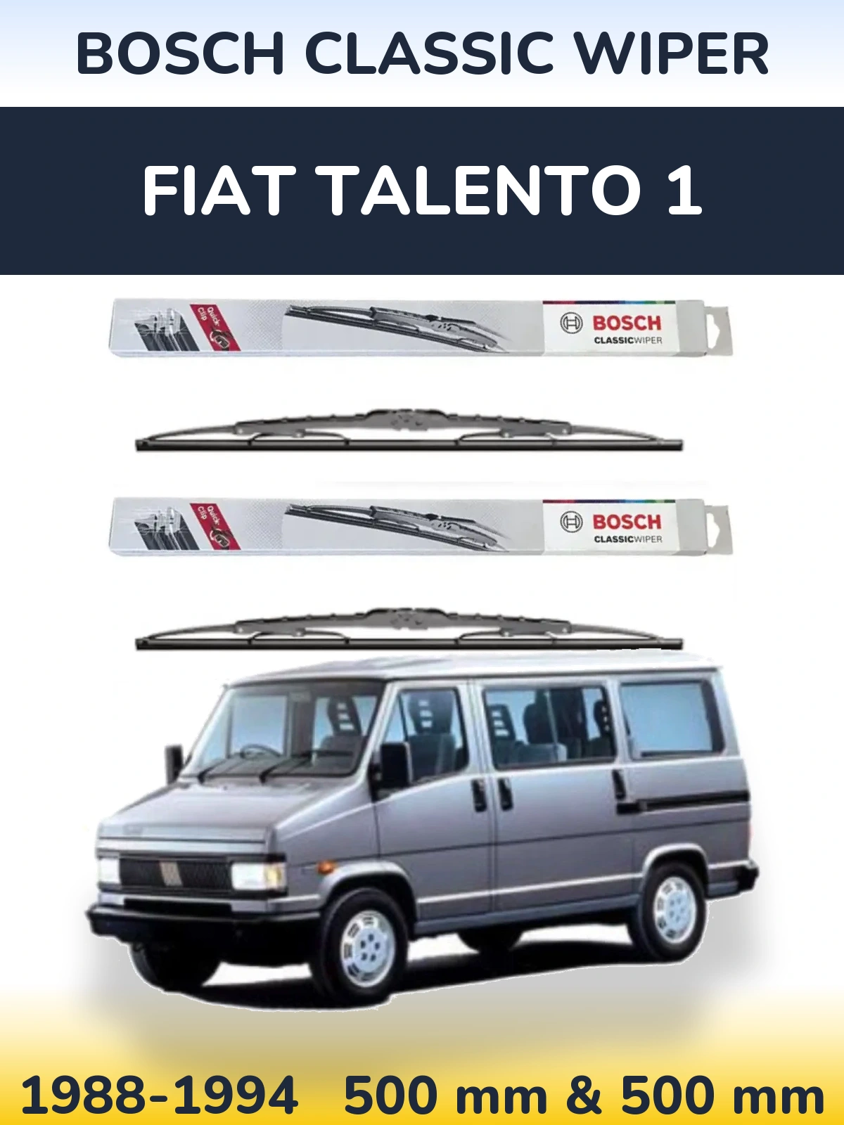 Front wiper blade set BOSCH Classic Wiper 500 & 500 мм for Fiat Talento 1 1988-1994