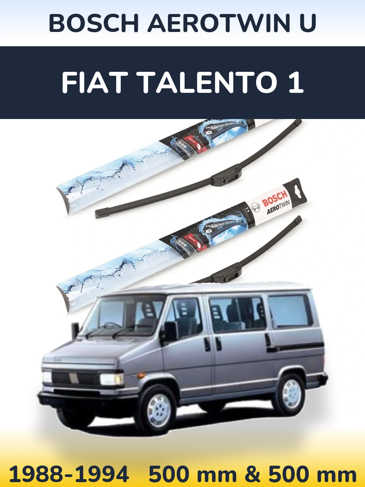 Front wiper blade set BOSCH AeroTwin U 500 & 500 мм for Fiat Talento 1 1988-1994