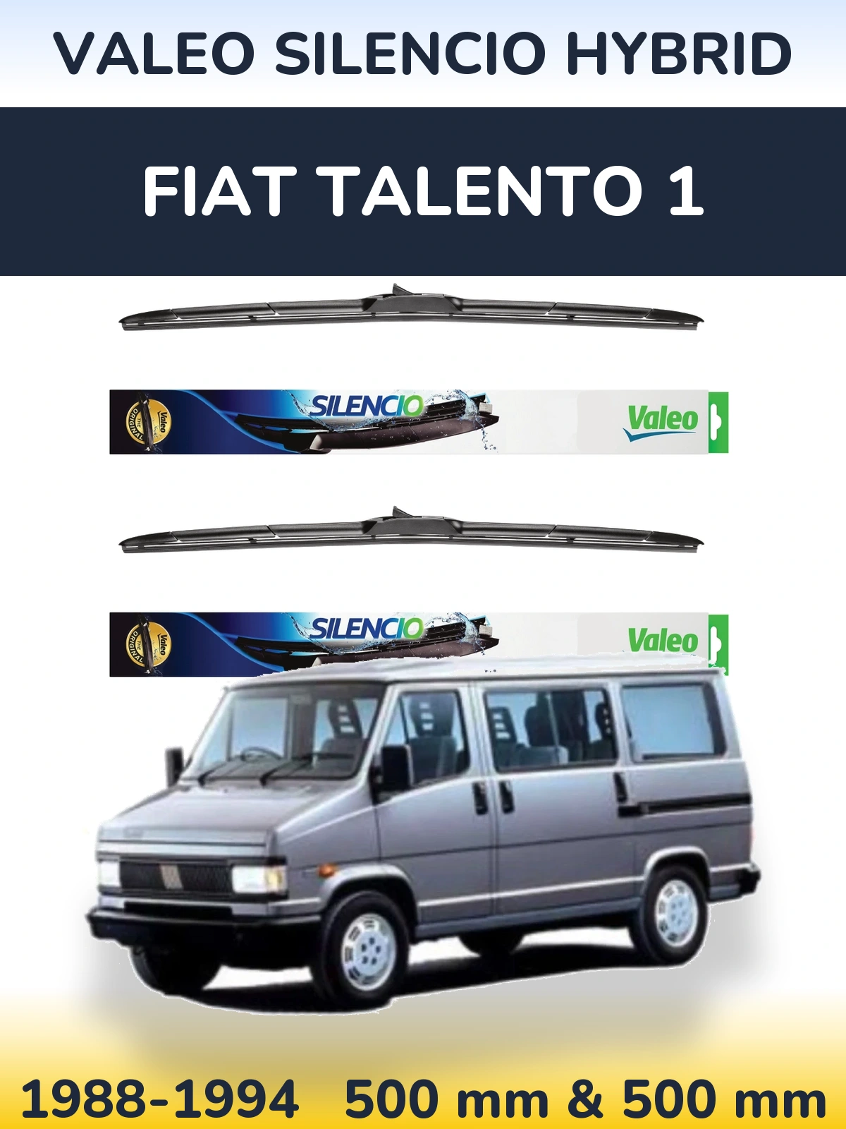 Front wiper blade set Valeo Silencio Hybrid 500 & 500 мм for Fiat Talento 1 1988-1994