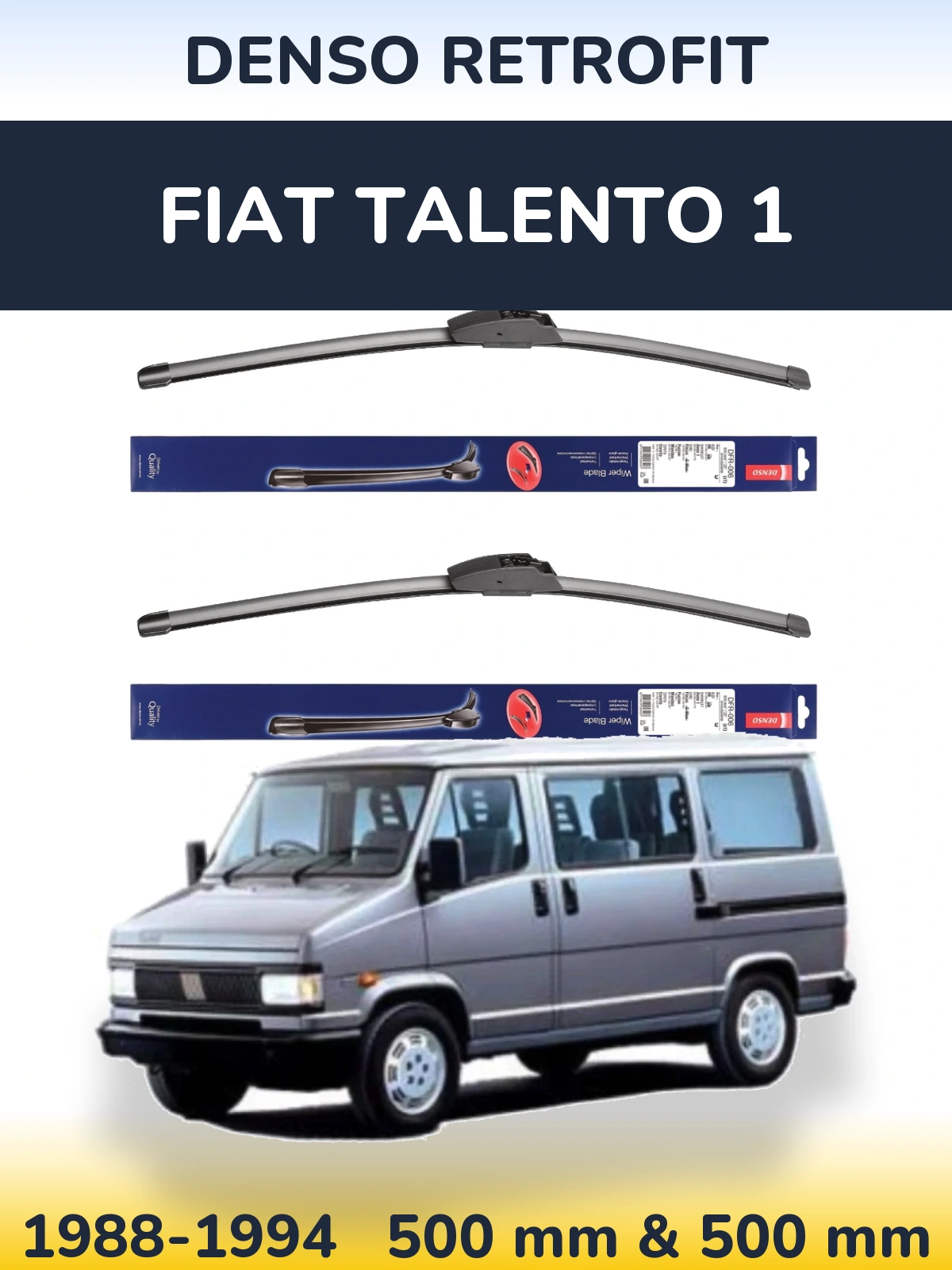 Front wiper blade set Denso Retrofit 500 & 500 мм for Fiat Talento 1 1988-1994