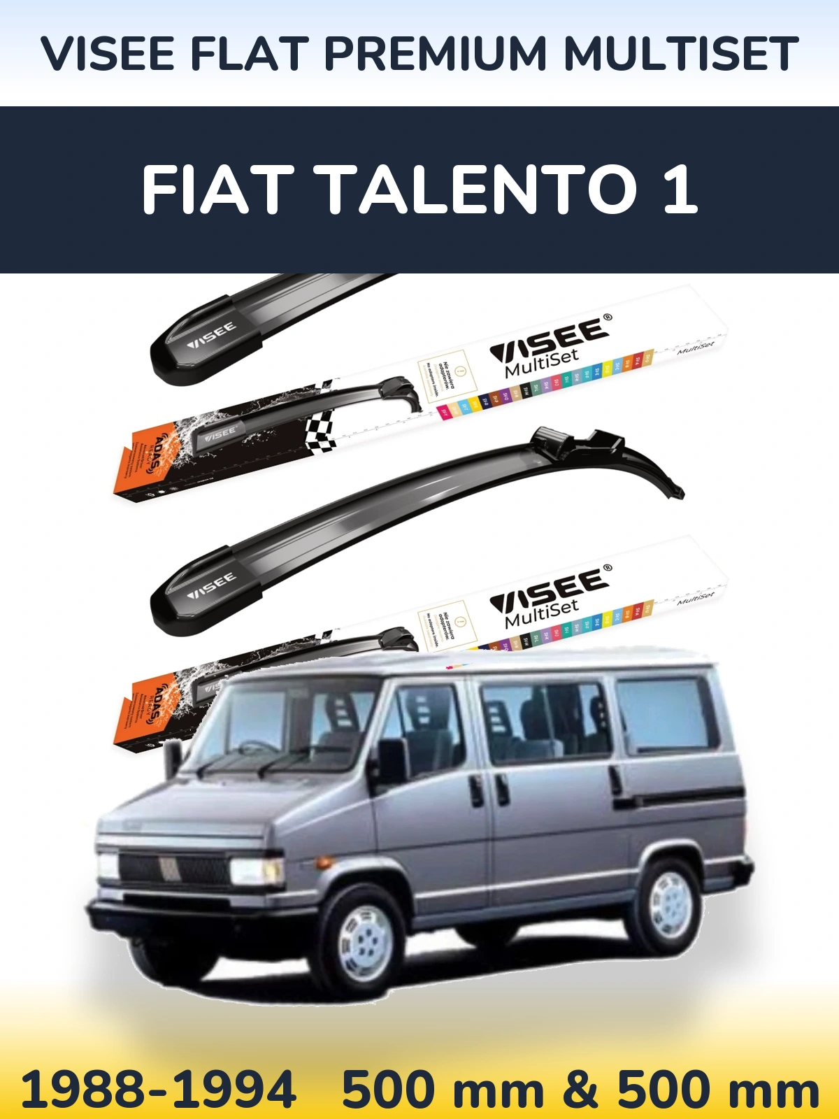 Front wiper blade set VISEE FLAT PREMIUM MultiSet 500 & 500 мм for Fiat Talento 1 1988-1994