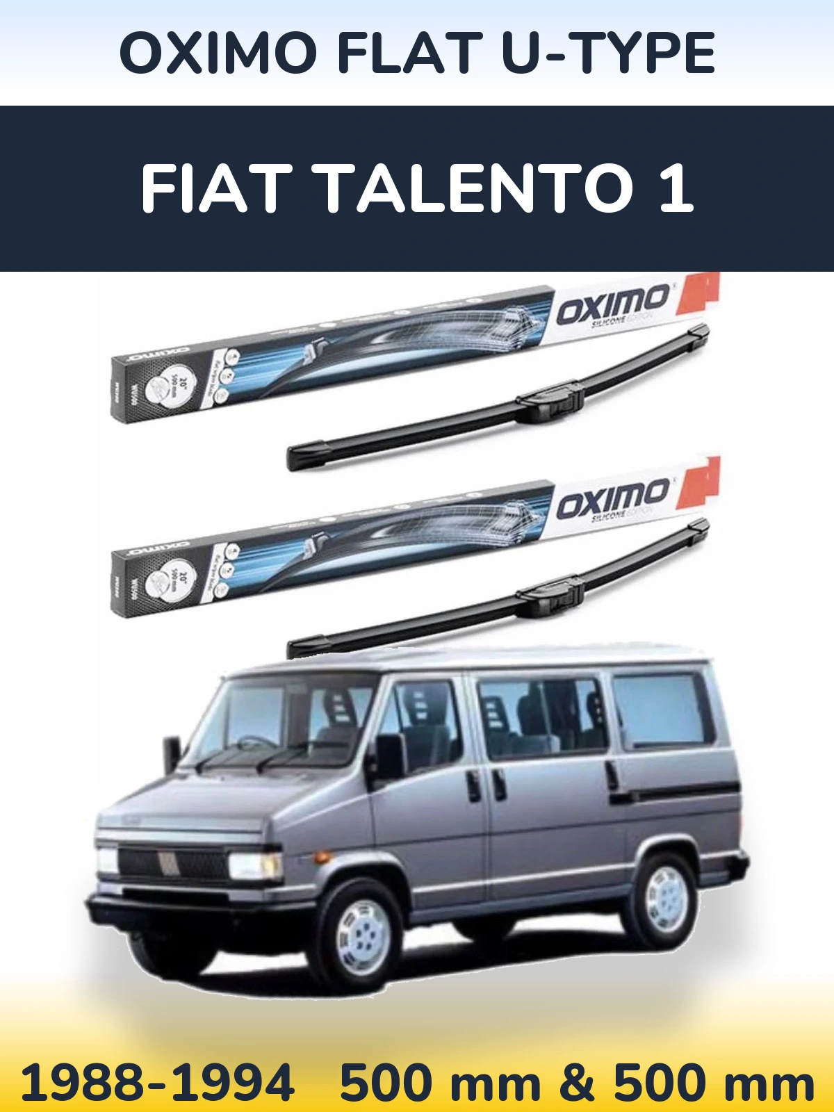 Front wiper blade set Oximo Flat U-type 500 & 500 mm for Fiat Talento 1 1988-1994