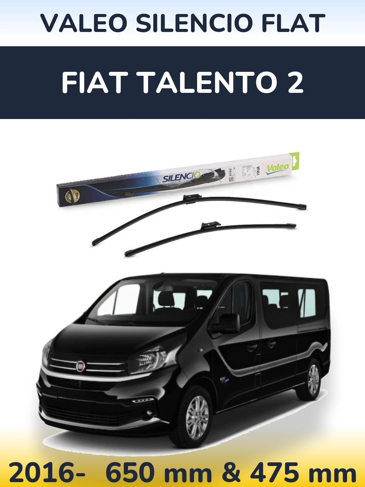 Komplet przednich wycieraczek Valeo Silencio Flat 650 & 475 mm do Fiat Talento 2 2016-2026