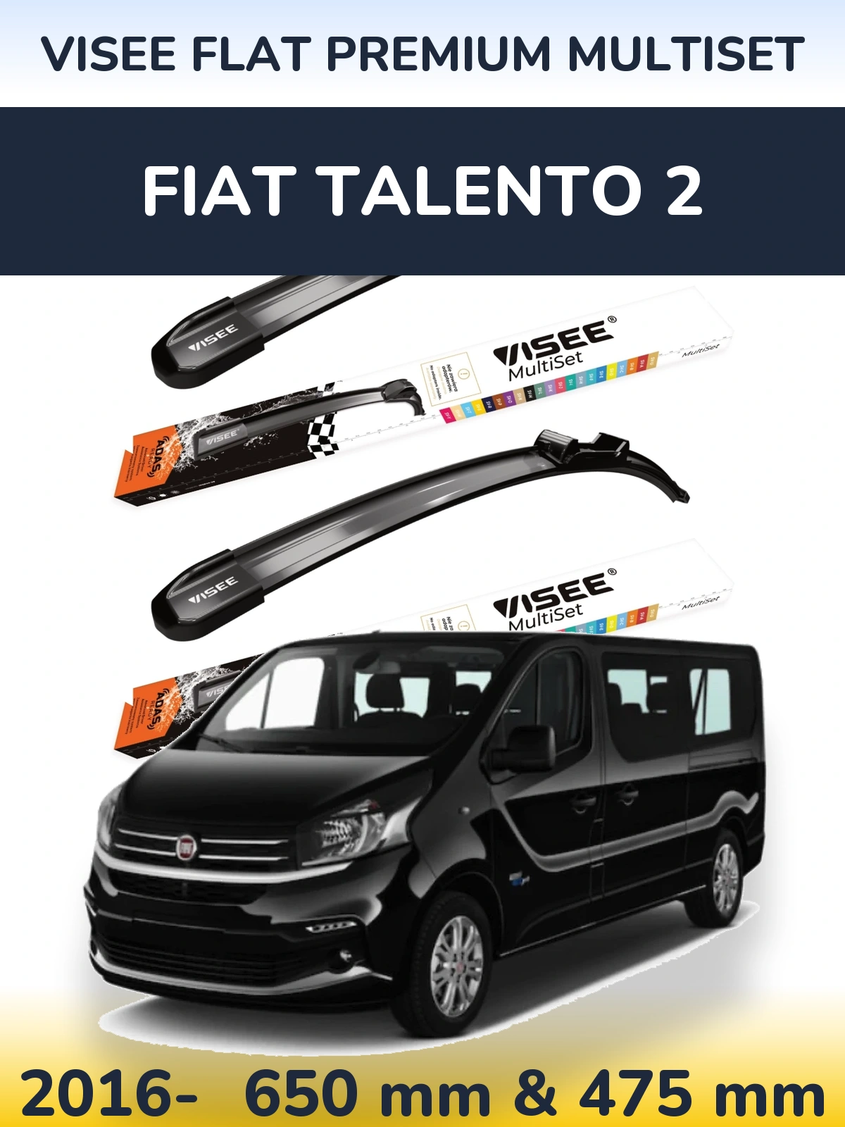 Front wiper blade set VISEE FLAT PREMIUM MultiSet 650 & 475 мм for Fiat Talento 2 2016-2026