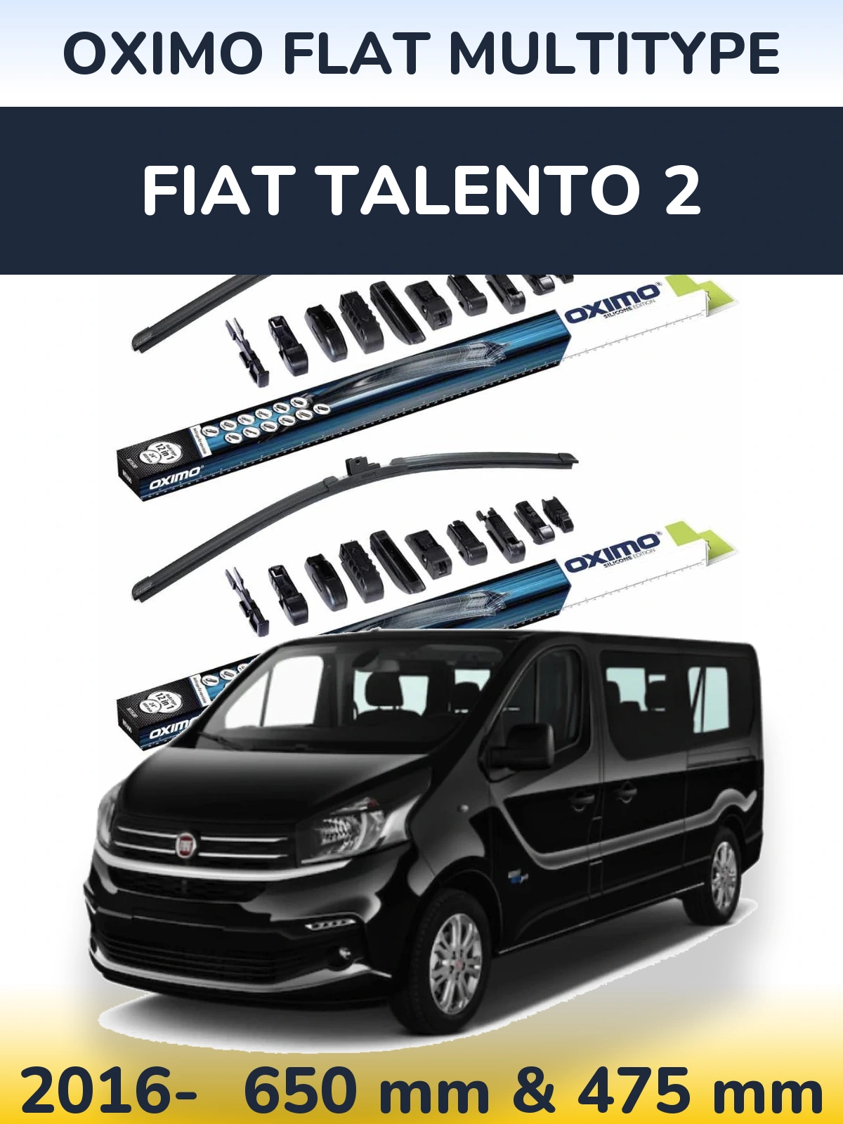 Front wiper blade set Oximo Flat MultiTypee 650 & 475 мм for Fiat Talento 2 2016-2026