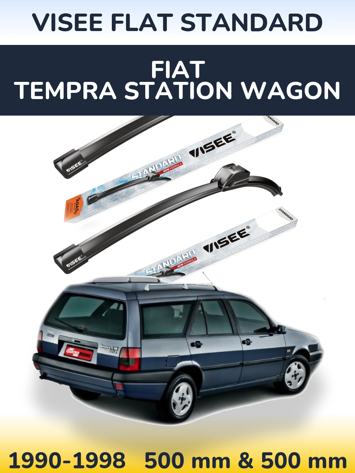 Комплект передних дворников VISEE FLAT STANDARD 500 & 500 мм для Fiat Tempra Station Wagon 1990-1998