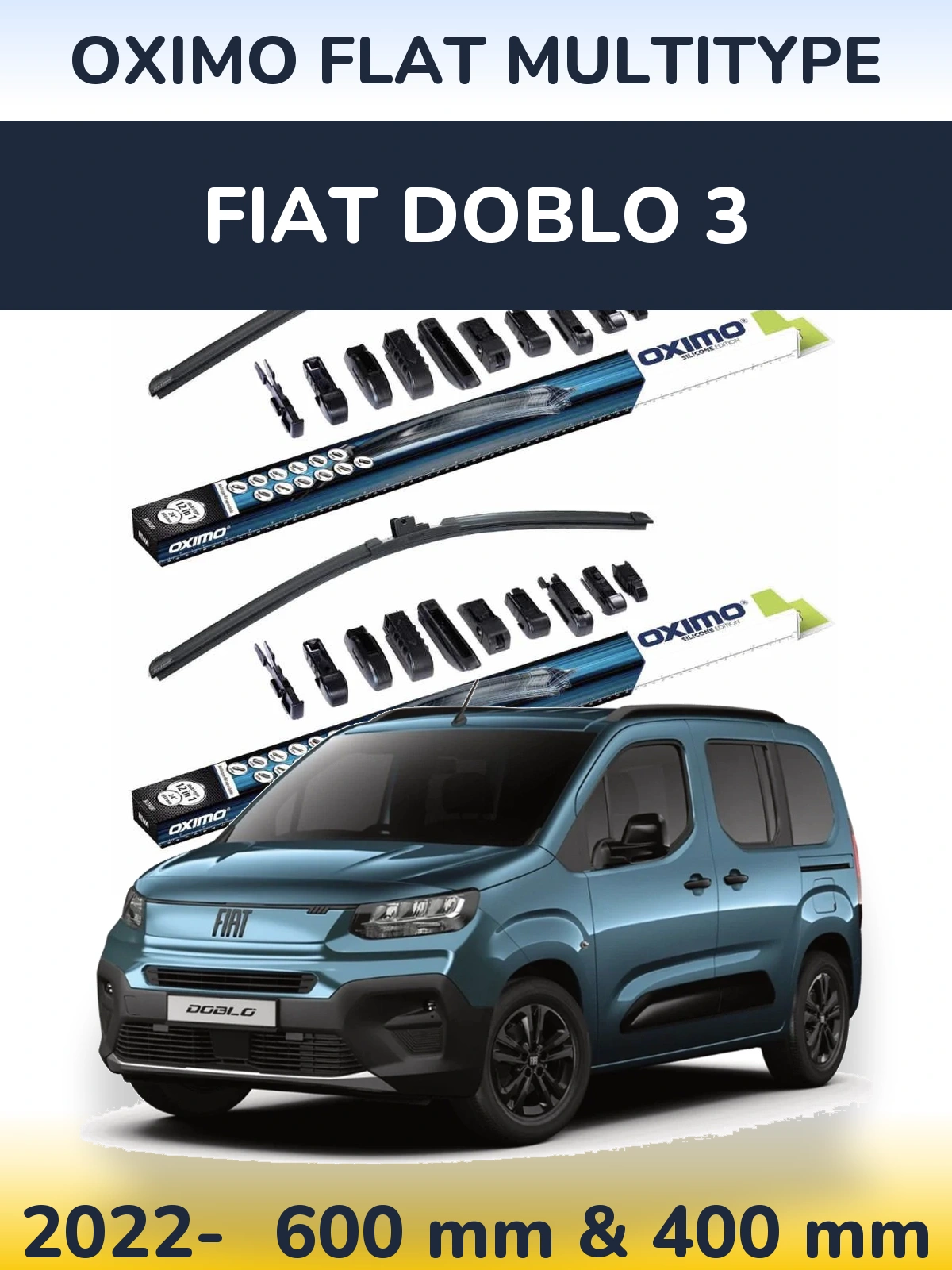Front wiper blade set Oximo Flat MultiTypee 600 & 400 mm for Fiat Doblo 3 2022-2026