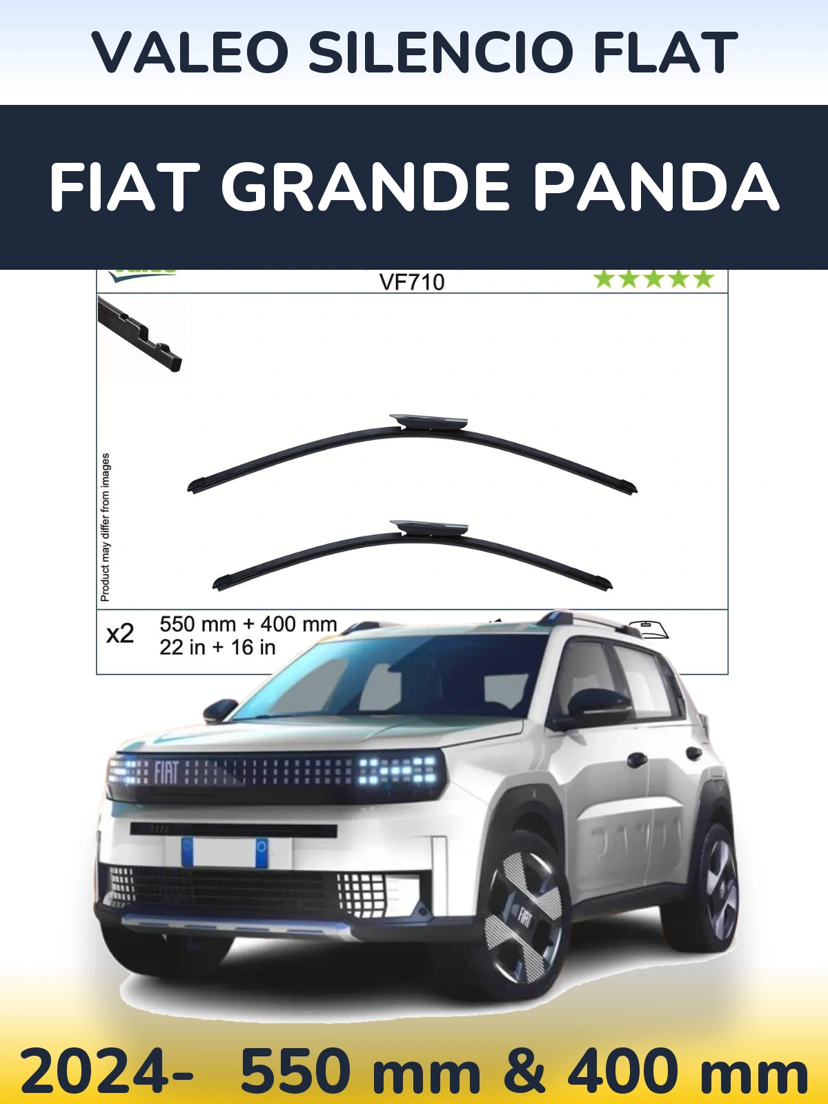 Front wiper blade set Valeo Silencio Flat 550 & 400 мм for Fiat Grande Panda 2024-2026