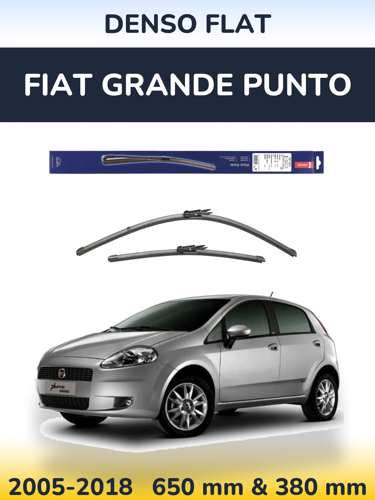 Komplet przednich wycieraczek Denso Flat 650 & 380 mm do Fiat Grande Punto 2005-2018