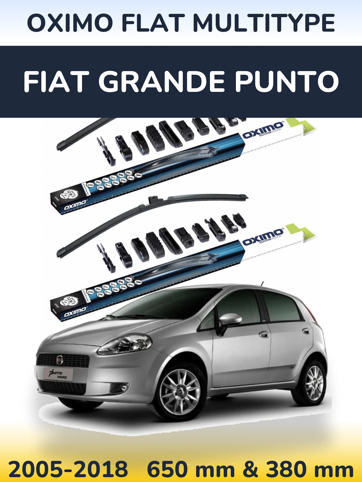 Front wiper blade set Oximo Flat MultiTypee 650 & 380 мм for Fiat Grande Punto 2005-2018