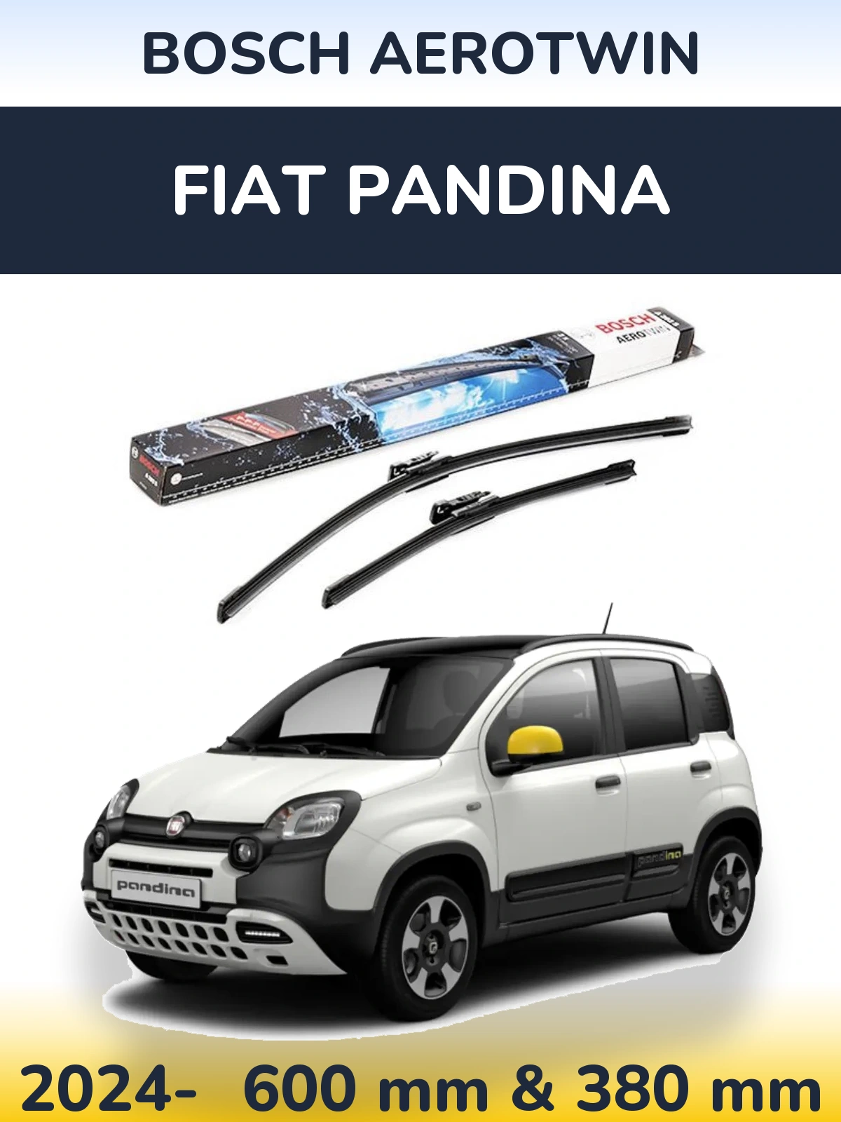Front wiper blade set BOSCH AeroTwin 600 & 380 мм for Fiat Pandina 2024-2026