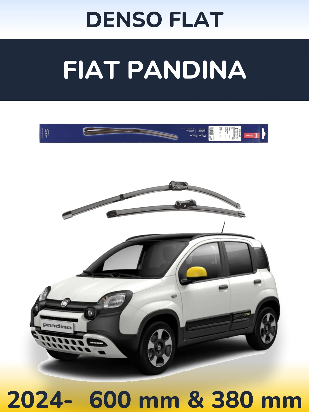 Front wiper blade set Denso Flat 600 & 380 мм for Fiat Pandina 2024-2026
