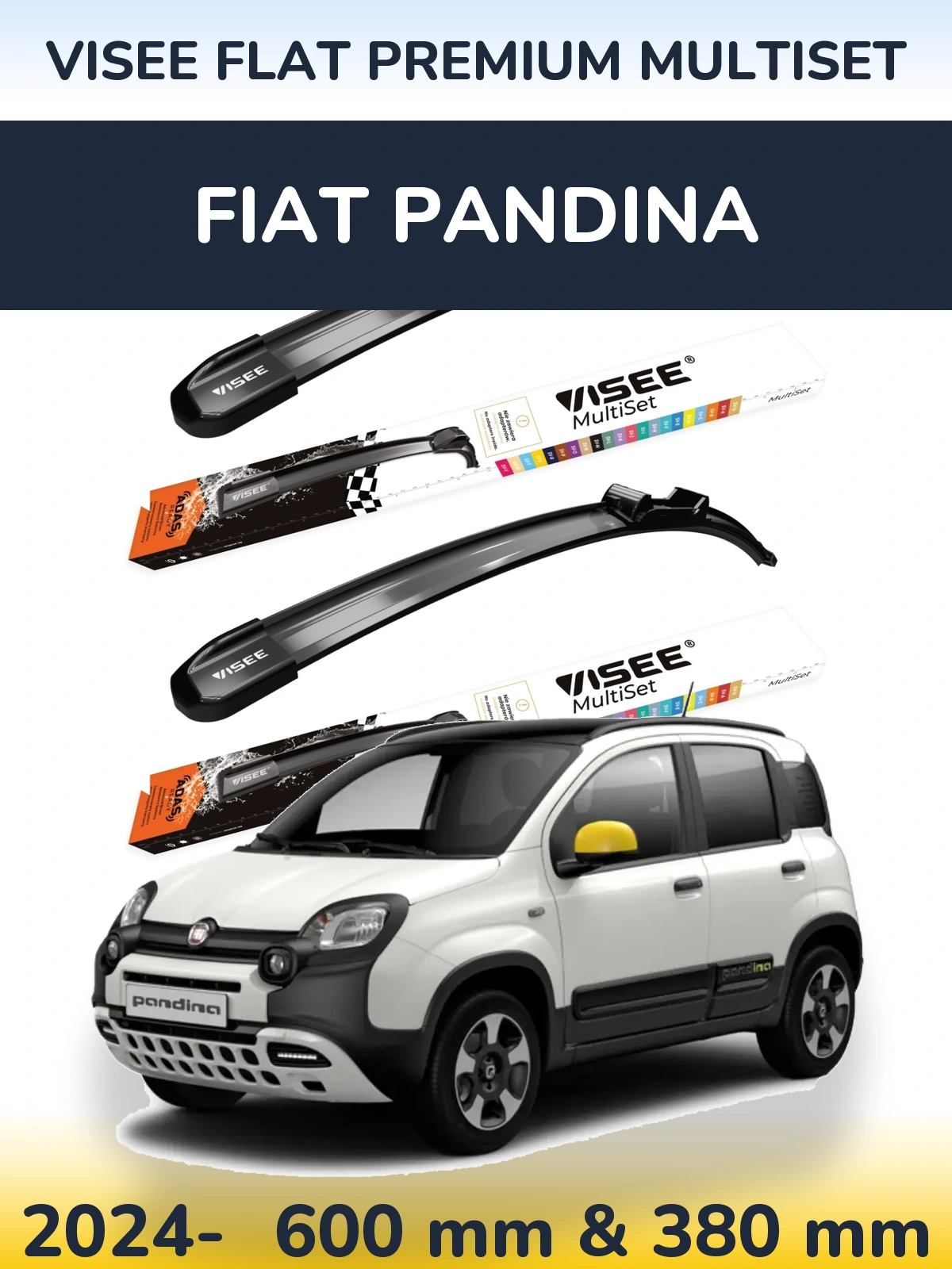Комплект передніх щіток VISEE FLAT PREMIUM MultiSet 600 & 380 мм для Fiat Pandina 2024-2026